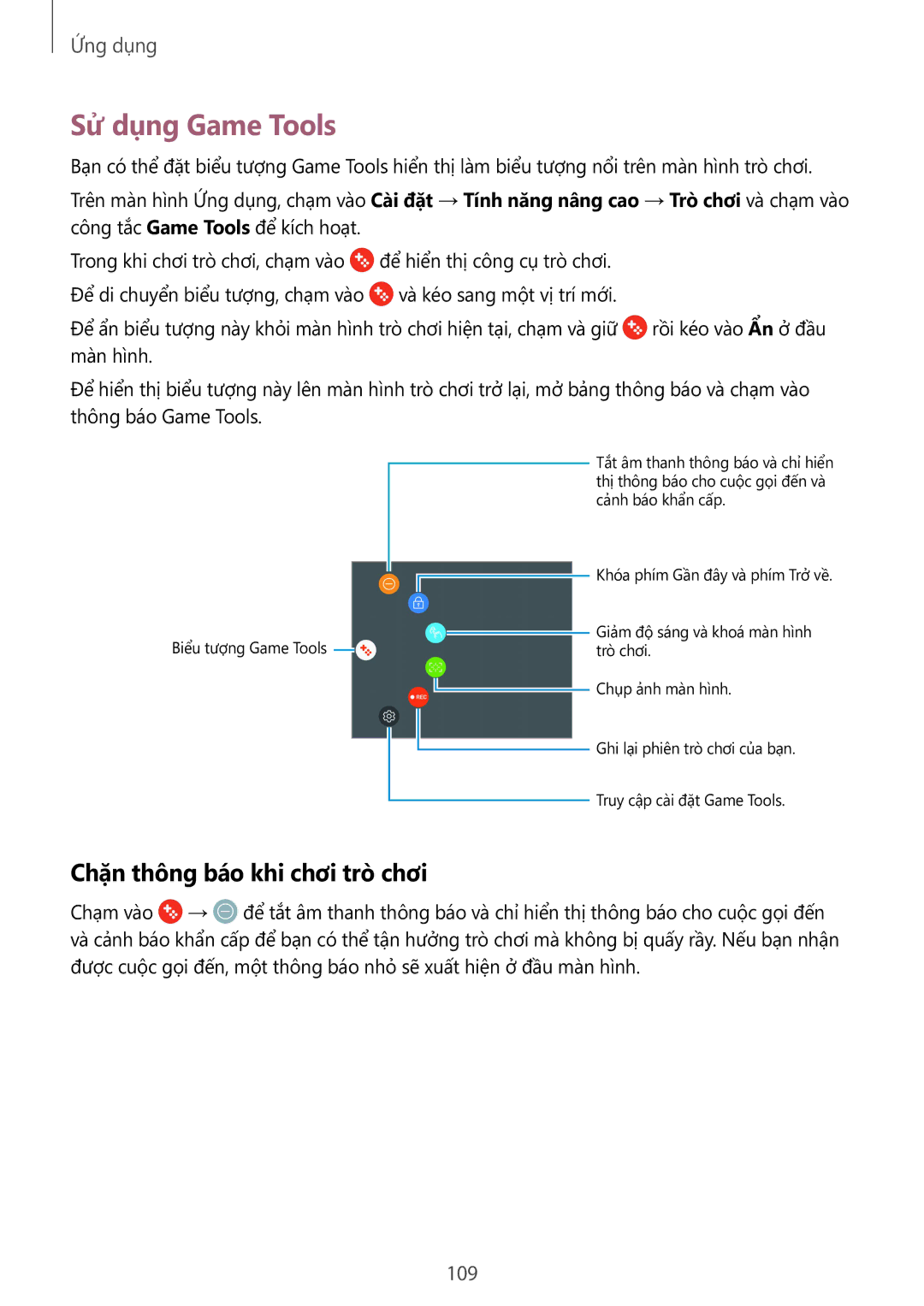 Samsung SM-G928CZDAXXV manual Sử dụng Game Tools, Chặn thông báo khi chơi trò chơi 