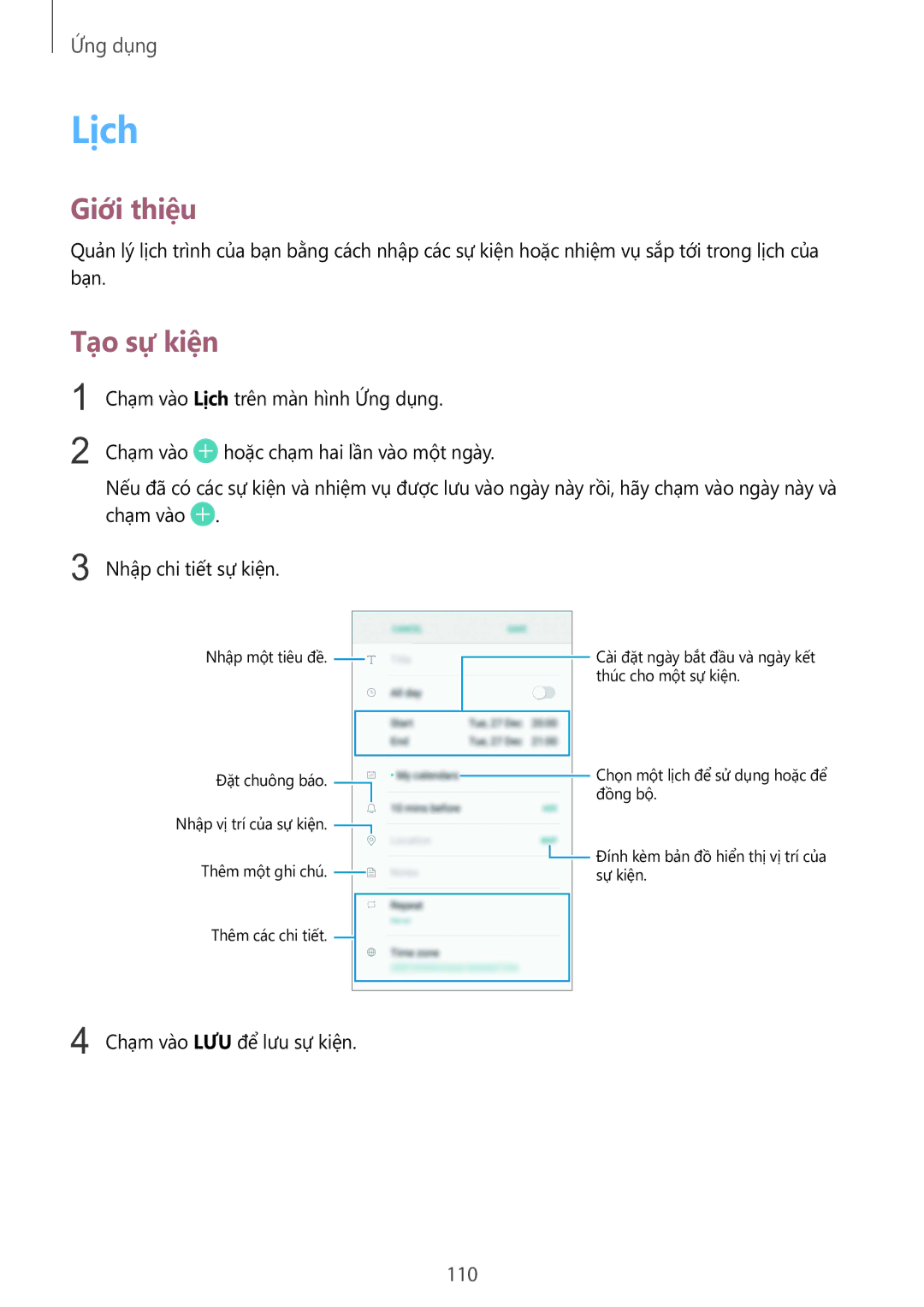 Samsung SM-G928CZDAXXV manual Lịch, Tạo sự kiện 