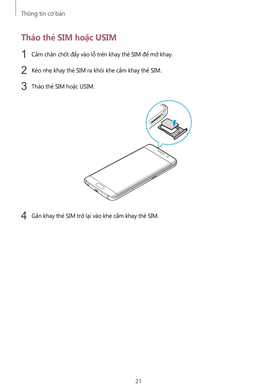 Samsung SM-G928CZDAXXV manual Tháo thẻ SIM hoặc Usim 