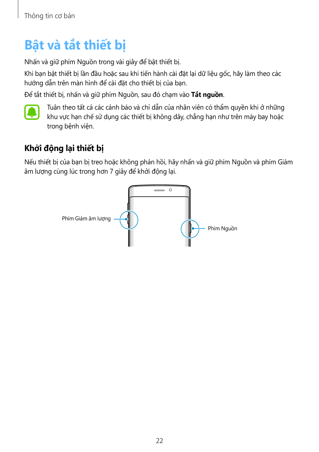 Samsung SM-G928CZDAXXV manual Bật và tắt thiết bị, Khởi động lại thiết bị 