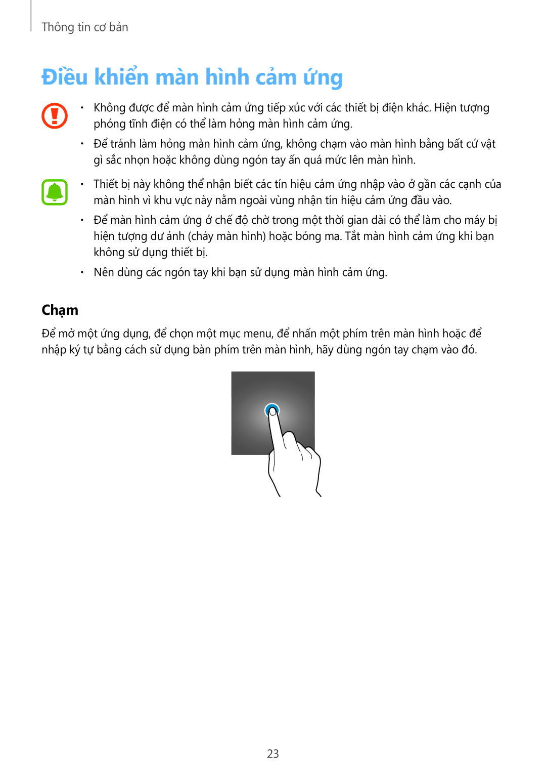 Samsung SM-G928CZDAXXV manual Điều khiển màn hình cảm ứng, Chạm 