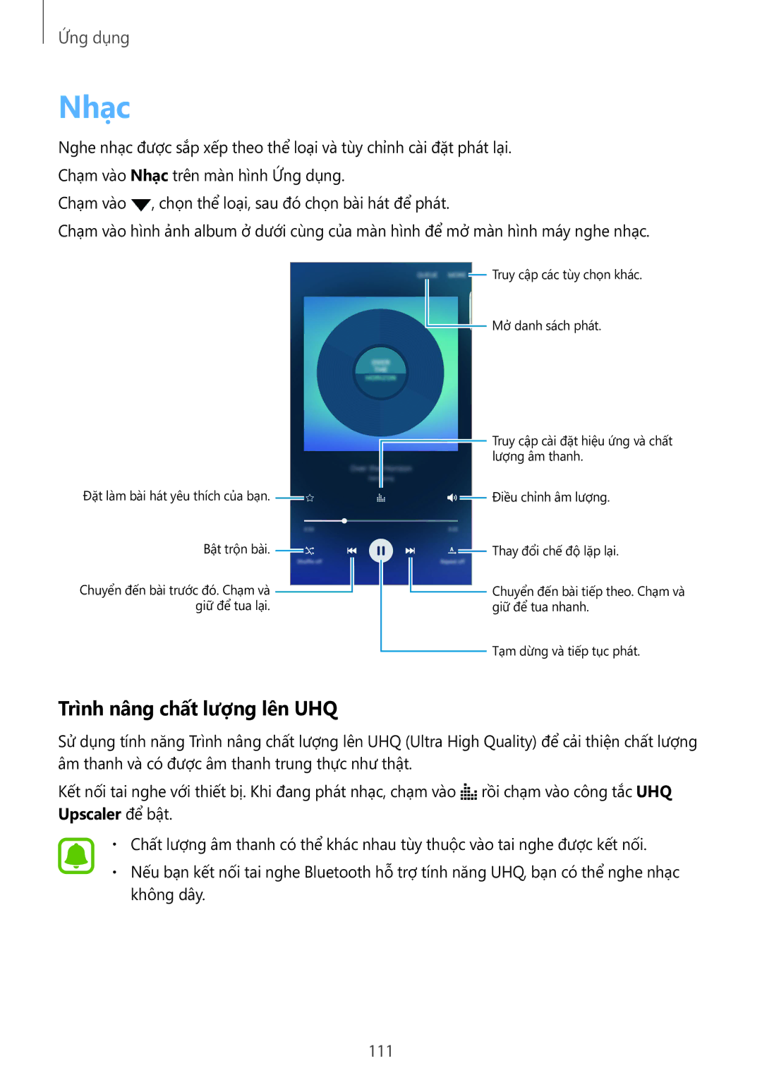 Samsung SM-G928CZDAXXV manual Nhạc, Trình nâng chất lượng lên UHQ, 111 