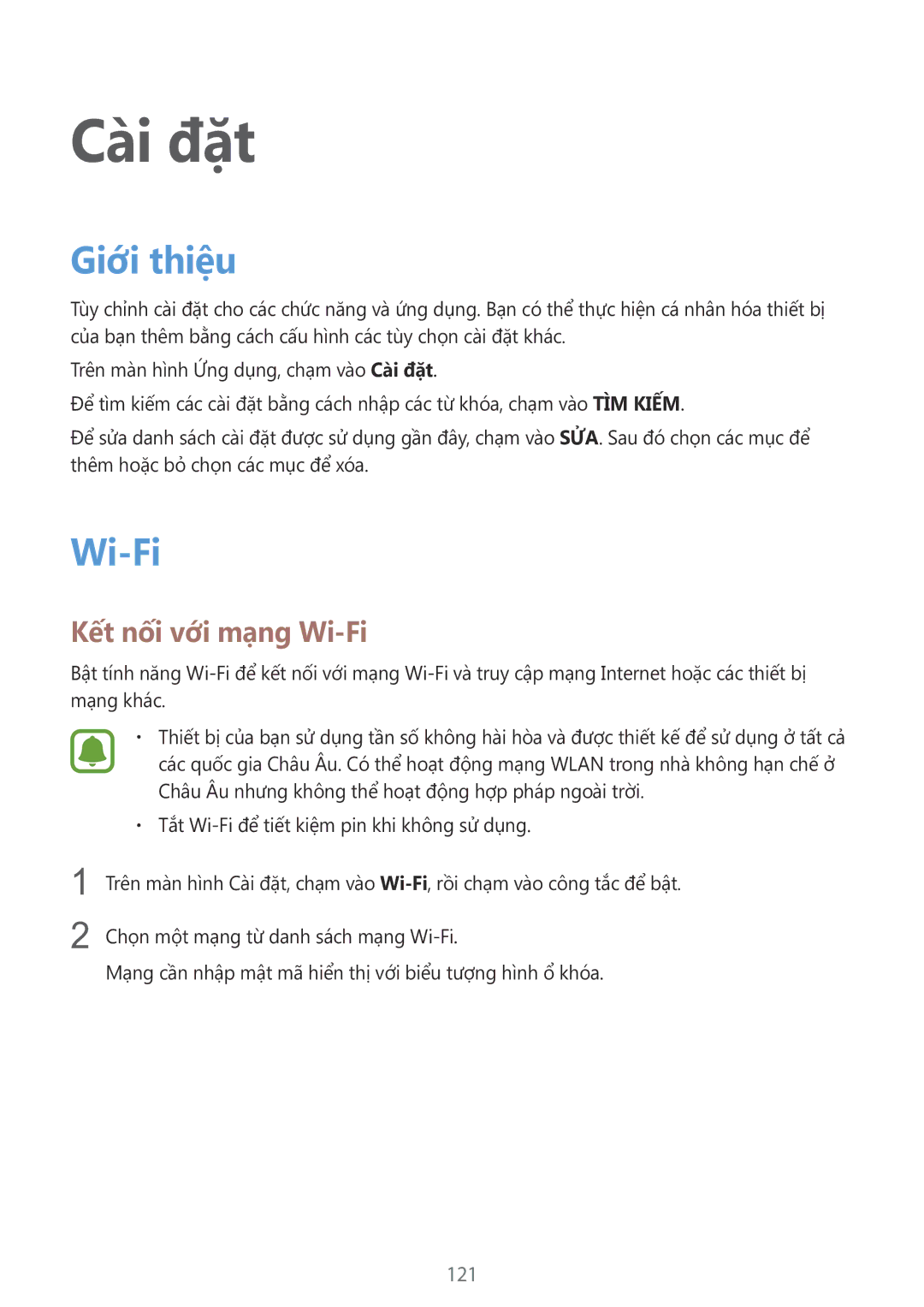 Samsung SM-G928CZDAXXV manual Giới thiệu, Kết nối với mạng Wi-Fi, 121 