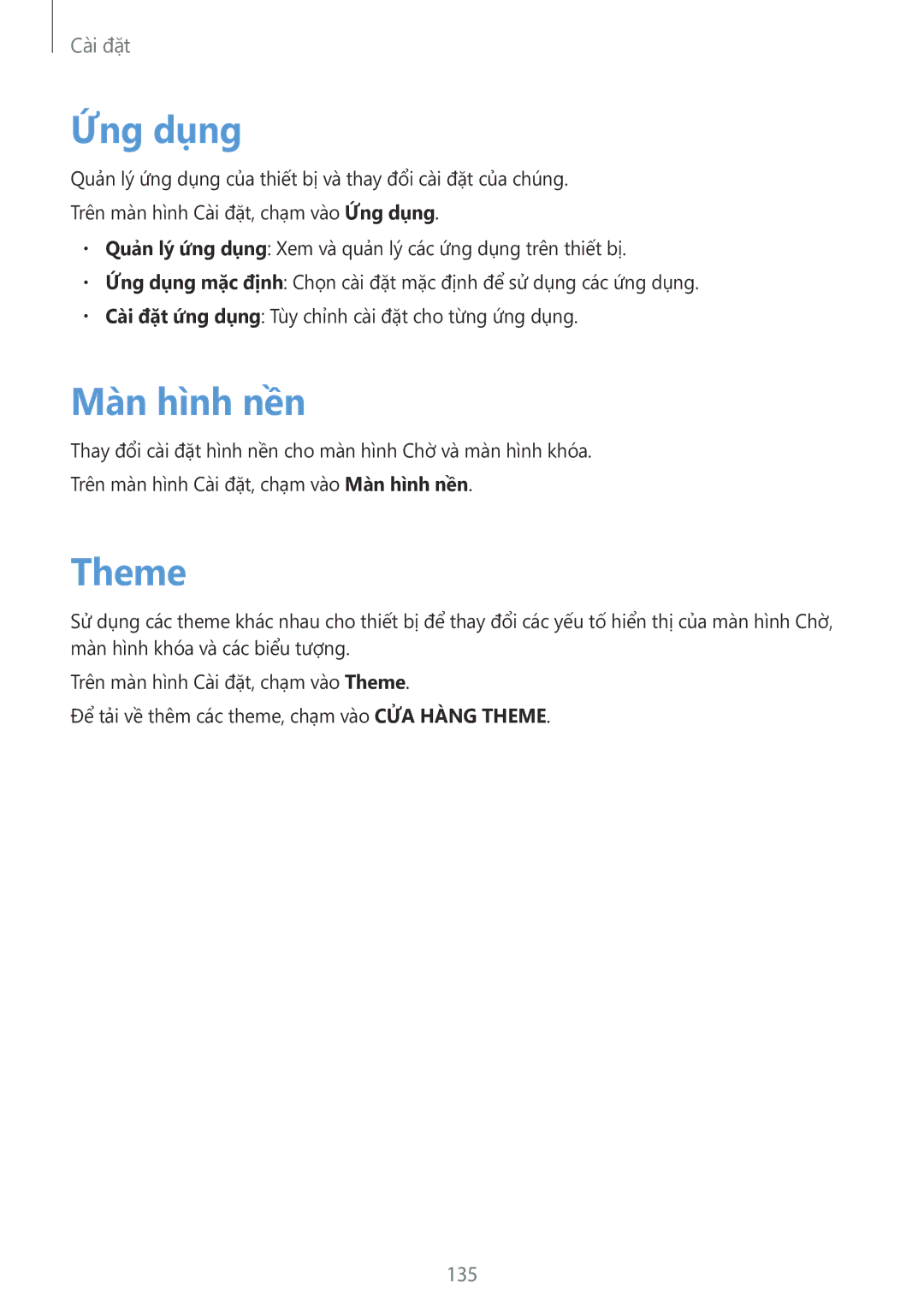 Samsung SM-G928CZDAXXV manual Ứng dụng, Màn hình nền, Theme, 135 