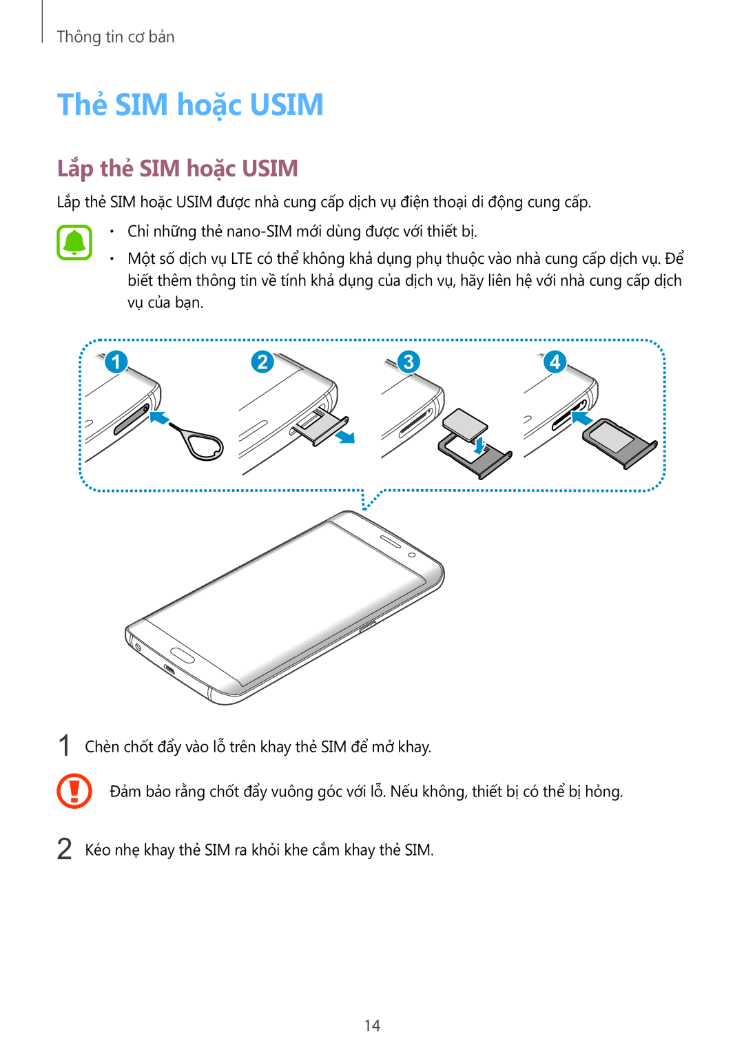 Samsung SM-G928CZDAXXV manual Thẻ SIM hoặc Usim, Lắp thẻ SIM hoặc Usim 