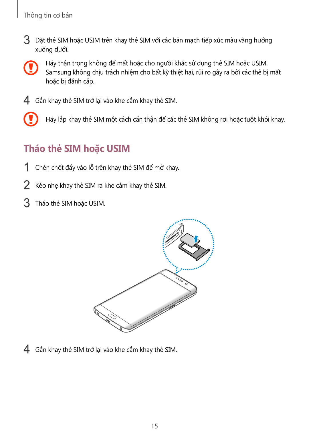 Samsung SM-G928CZDAXXV manual Tháo thẻ SIM hoặc Usim 