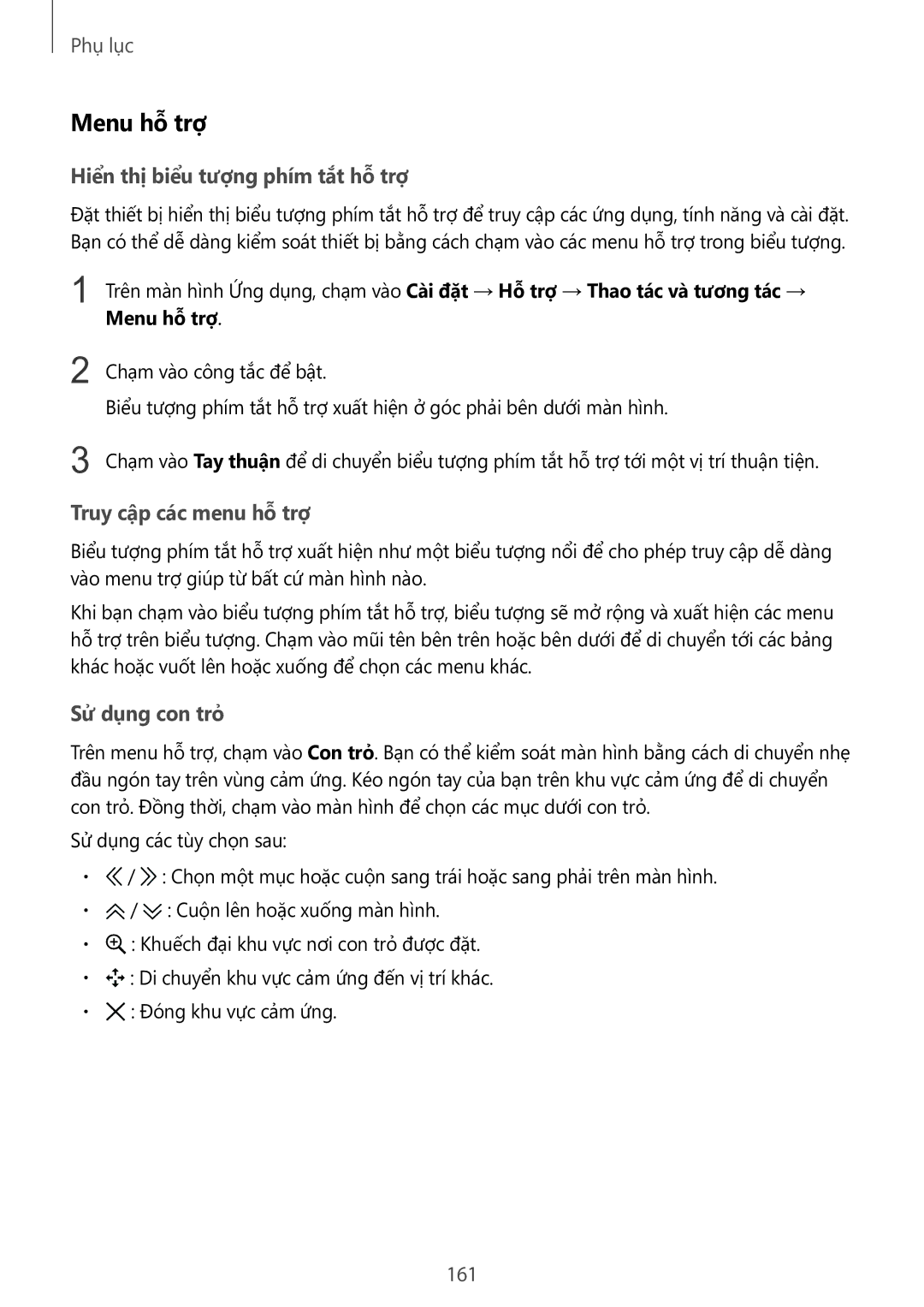 Samsung SM-G928CZDAXXV manual Menu hỗ trợ, 161 