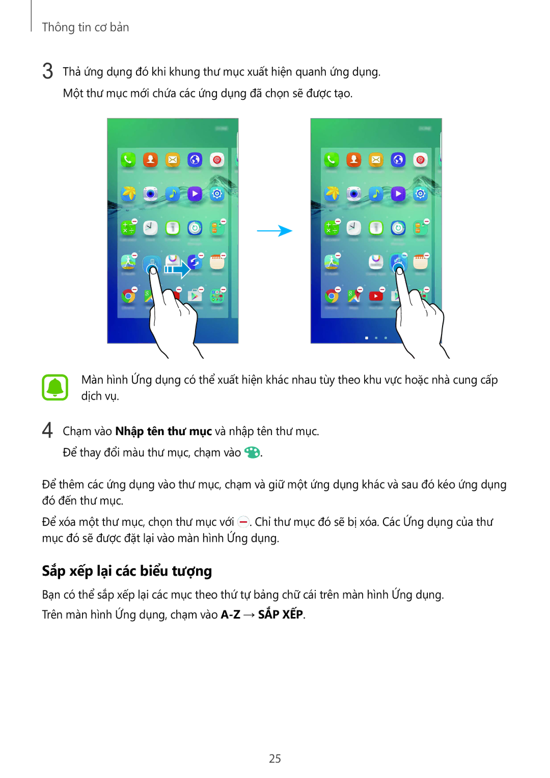 Samsung SM-G928CZDAXXV manual Sắp xếp lại các biểu tượng 