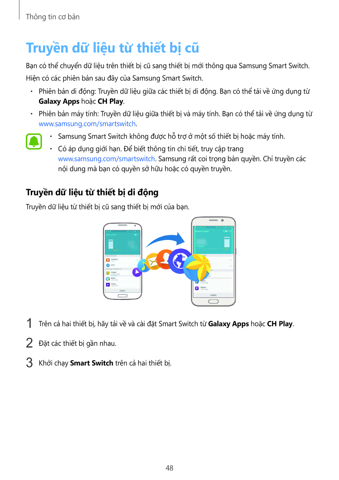 Samsung SM-G928CZDAXXV manual Truyền dữ liệu từ thiết bị cũ, Truyền dữ liệu từ thiết bị di động, Galaxy Apps hoặc CH Play 