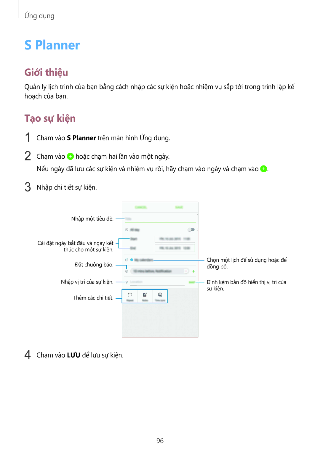Samsung SM-G928CZDAXXV manual Planner, Tạo sự kiện 