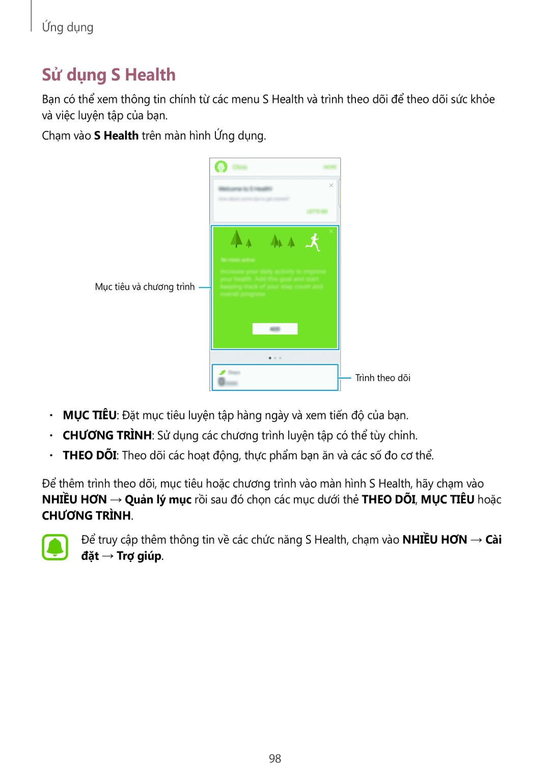 Samsung SM-G928CZDAXXV manual Sử dụng S Health, Chương Trình 