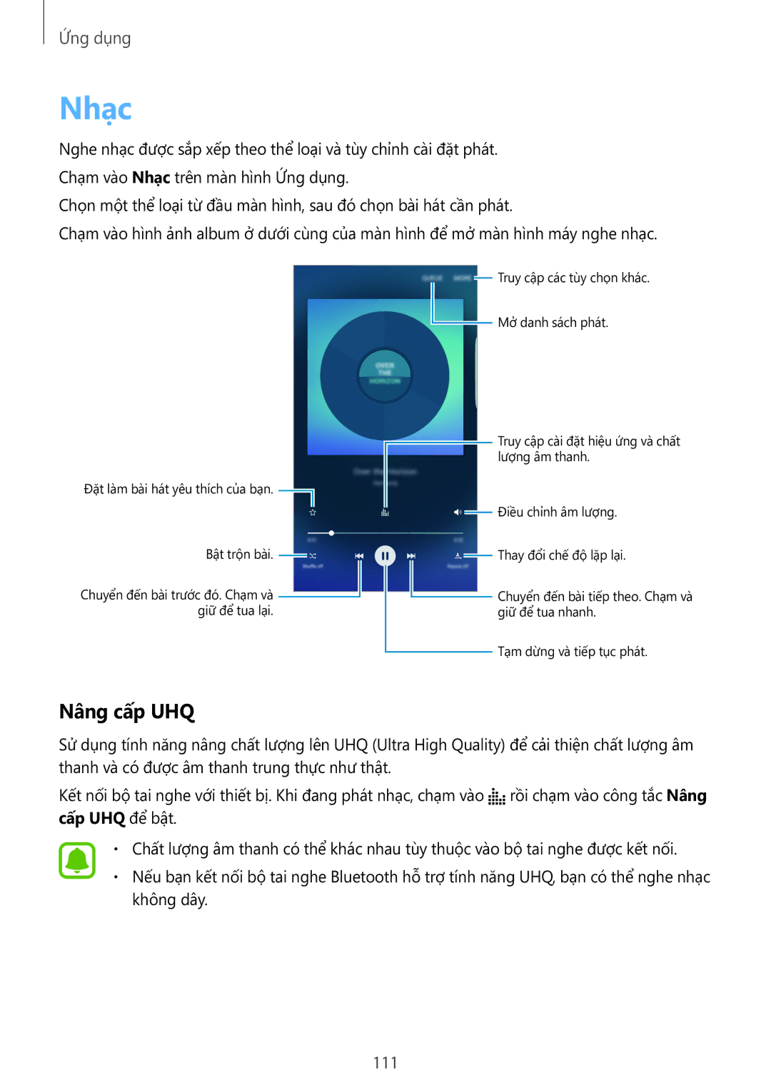 Samsung SM-G928CZDAXXV manual Nhạc, Nâng cấp UHQ, 111 