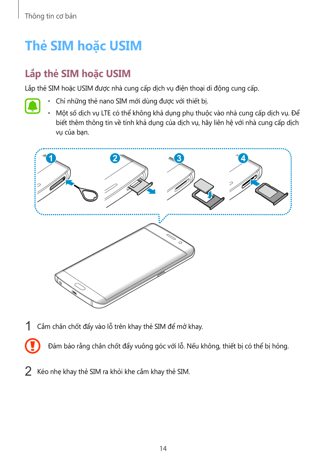 Samsung SM-G928CZDAXXV manual Thẻ SIM hoặc Usim, Lắp thẻ SIM hoặc Usim 