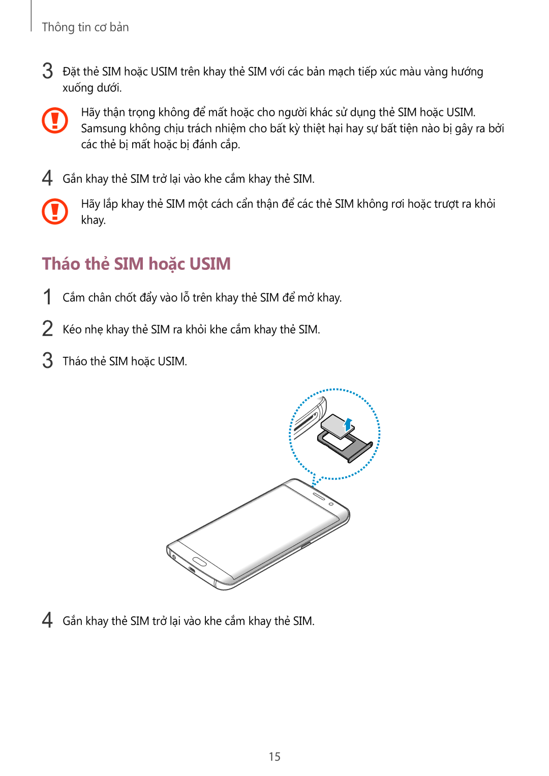 Samsung SM-G928CZDAXXV manual Tháo thẻ SIM hoặc Usim 