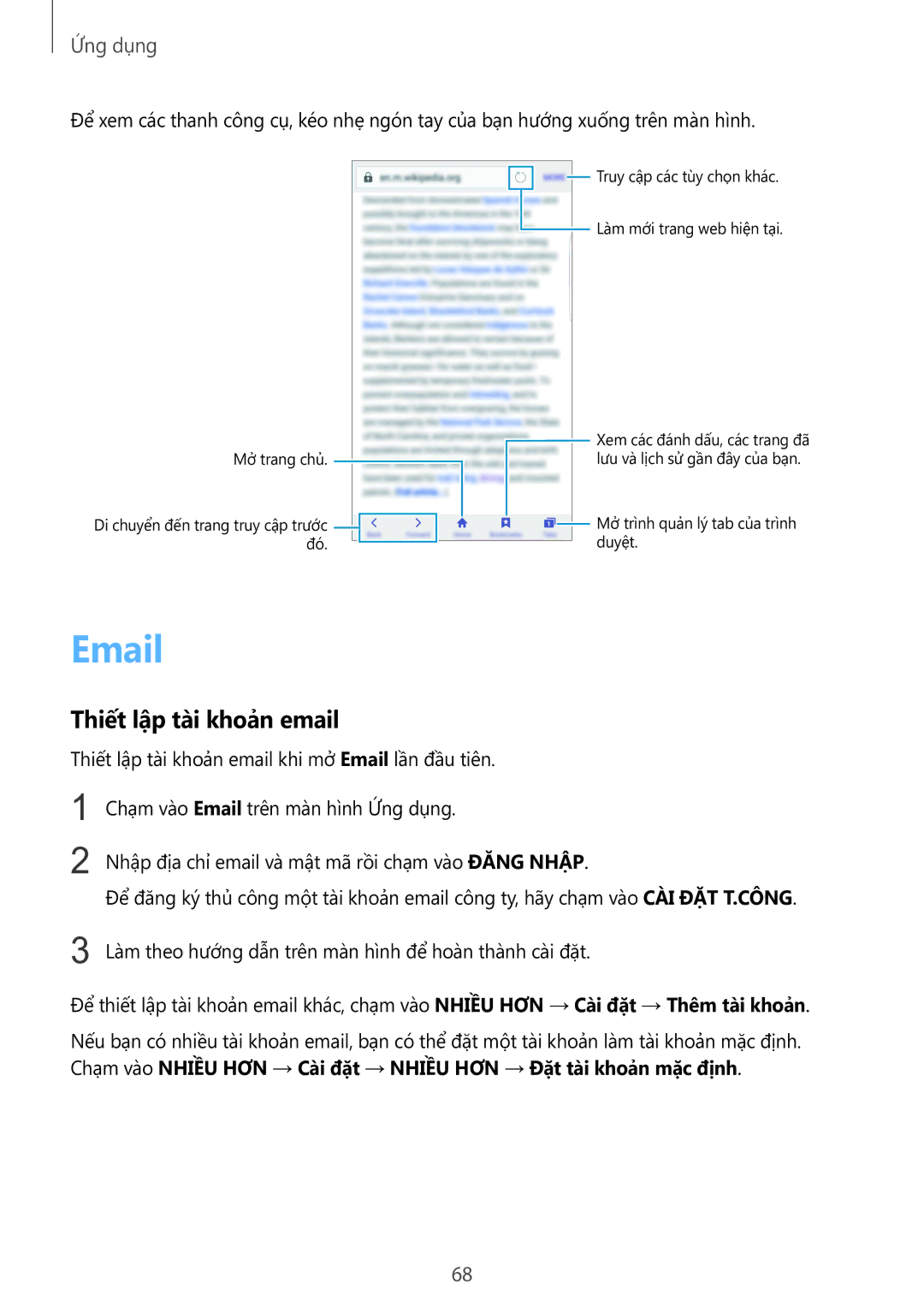 Samsung SM-G928CZDAXXV manual Thiết lập tài khoản email, Mở trang chủ 