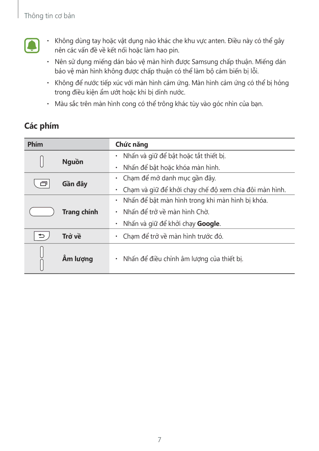 Samsung SM-G928CZDAXXV manual Các phím 