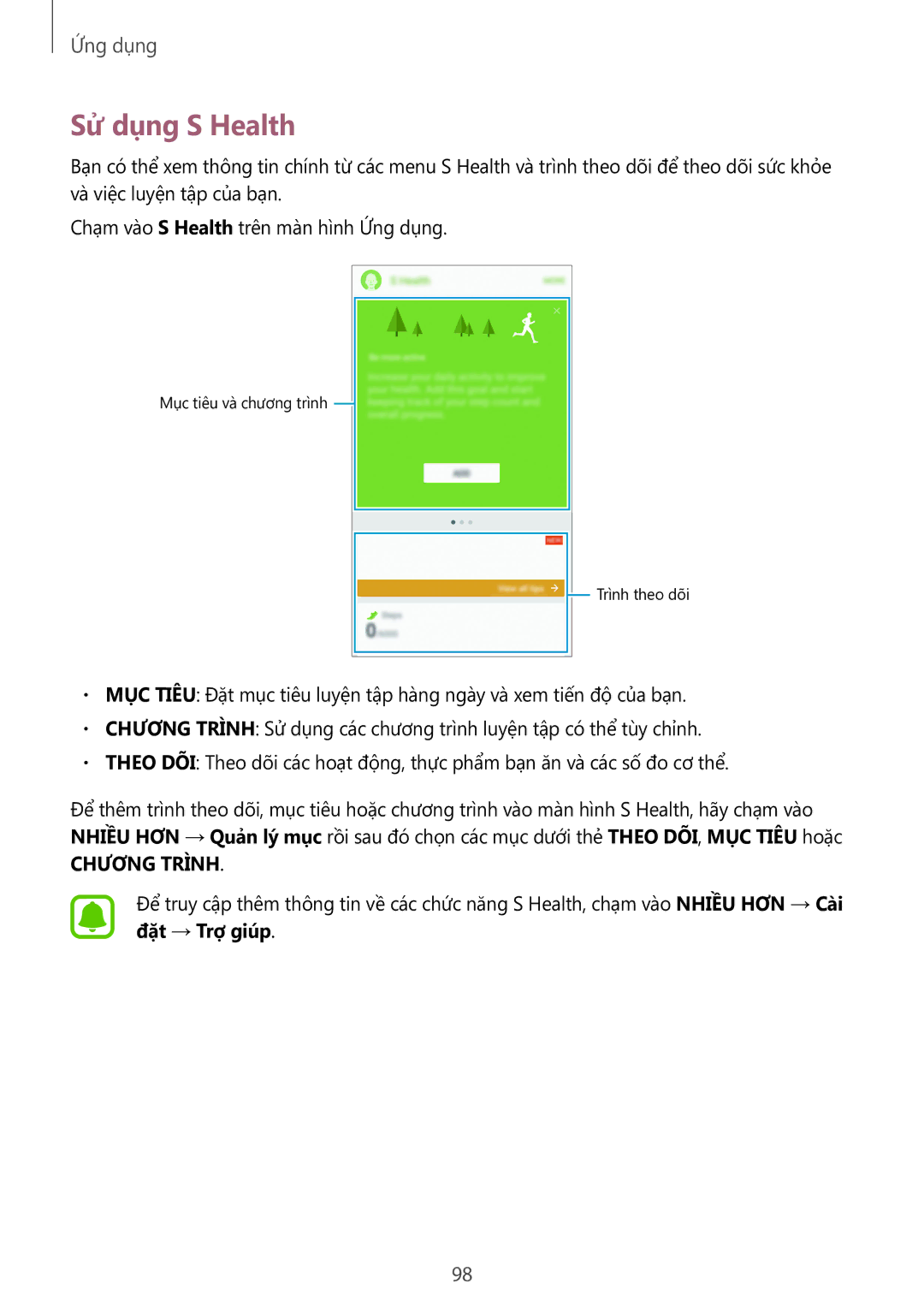 Samsung SM-G928CZDAXXV manual Sử dụng S Health, Chương Trình 