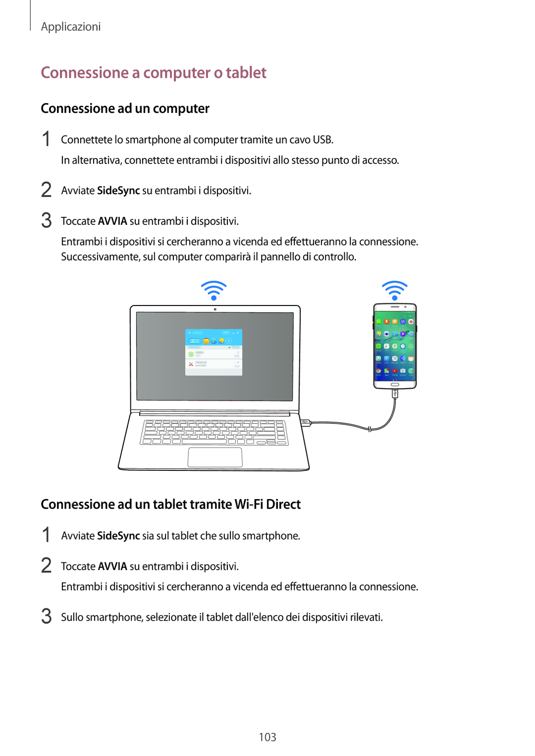 Samsung SM-G928FZSEITV, SM-G928FZDAITV, SM-G928FZKEITV manual Connessione a computer o tablet, Connessione ad un computer 