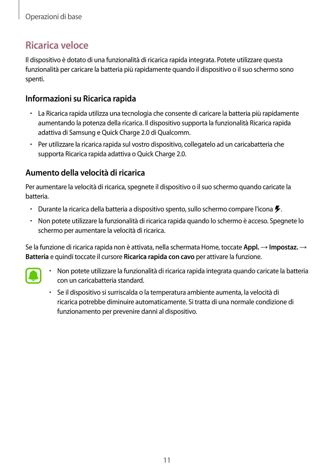 Samsung SM-G928FZSAITV manual Ricarica veloce, Informazioni su Ricarica rapida, Aumento della velocità di ricarica 