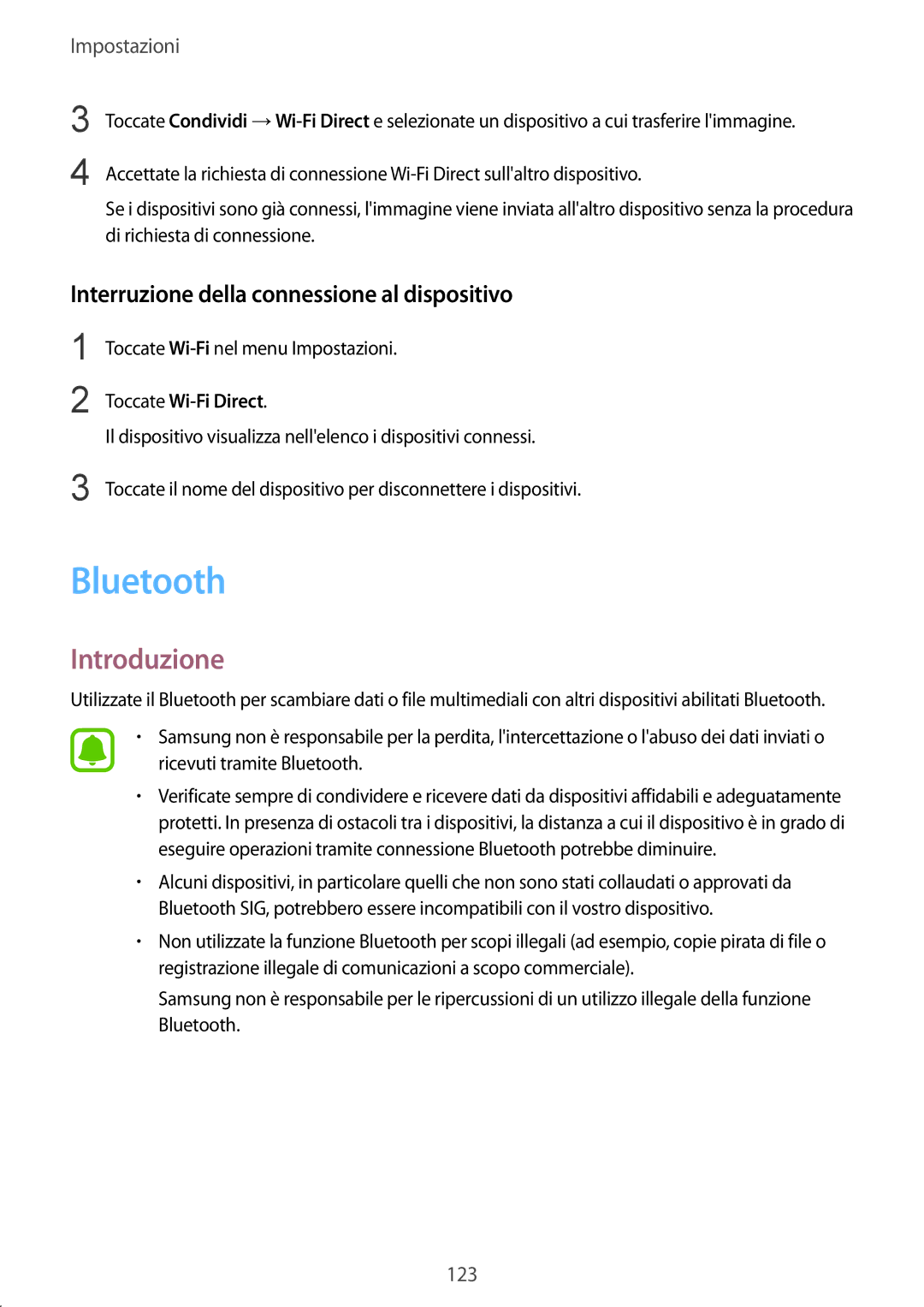 Samsung SM-G928FZDEITV, SM-G928FZDAITV, SM-G928FZSEITV manual Bluetooth, Interruzione della connessione al dispositivo 