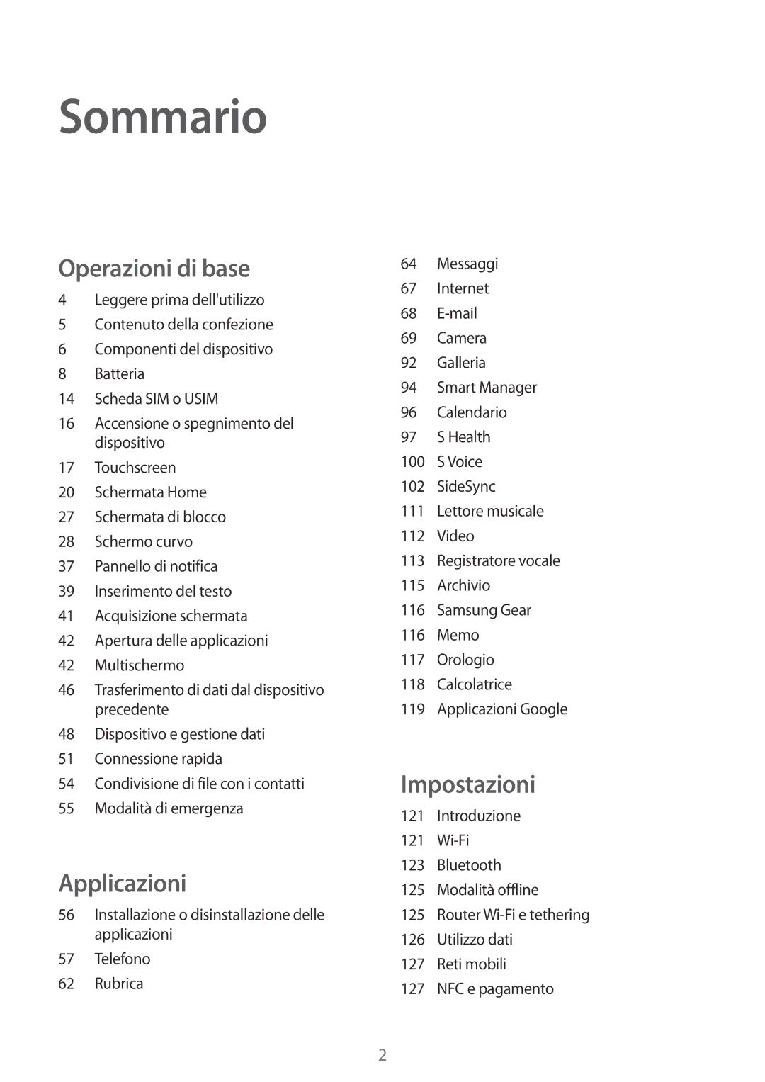 Samsung SM-G928FZKEITV, SM-G928FZDAITV, SM-G928FZSEITV, SM-G928FZDEITV, SM-G928FZKAITV, SM-G928FZSAITV manual Sommario 