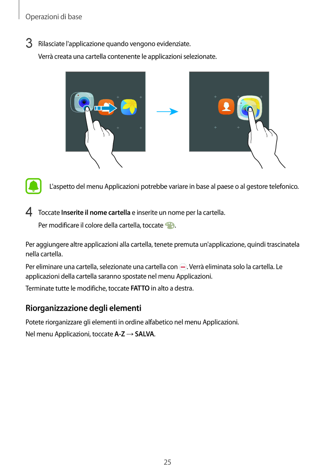 Samsung SM-G928FZSEITV, SM-G928FZDAITV, SM-G928FZKEITV, SM-G928FZDEITV, SM-G928FZKAITV manual Riorganizzazione degli elementi 