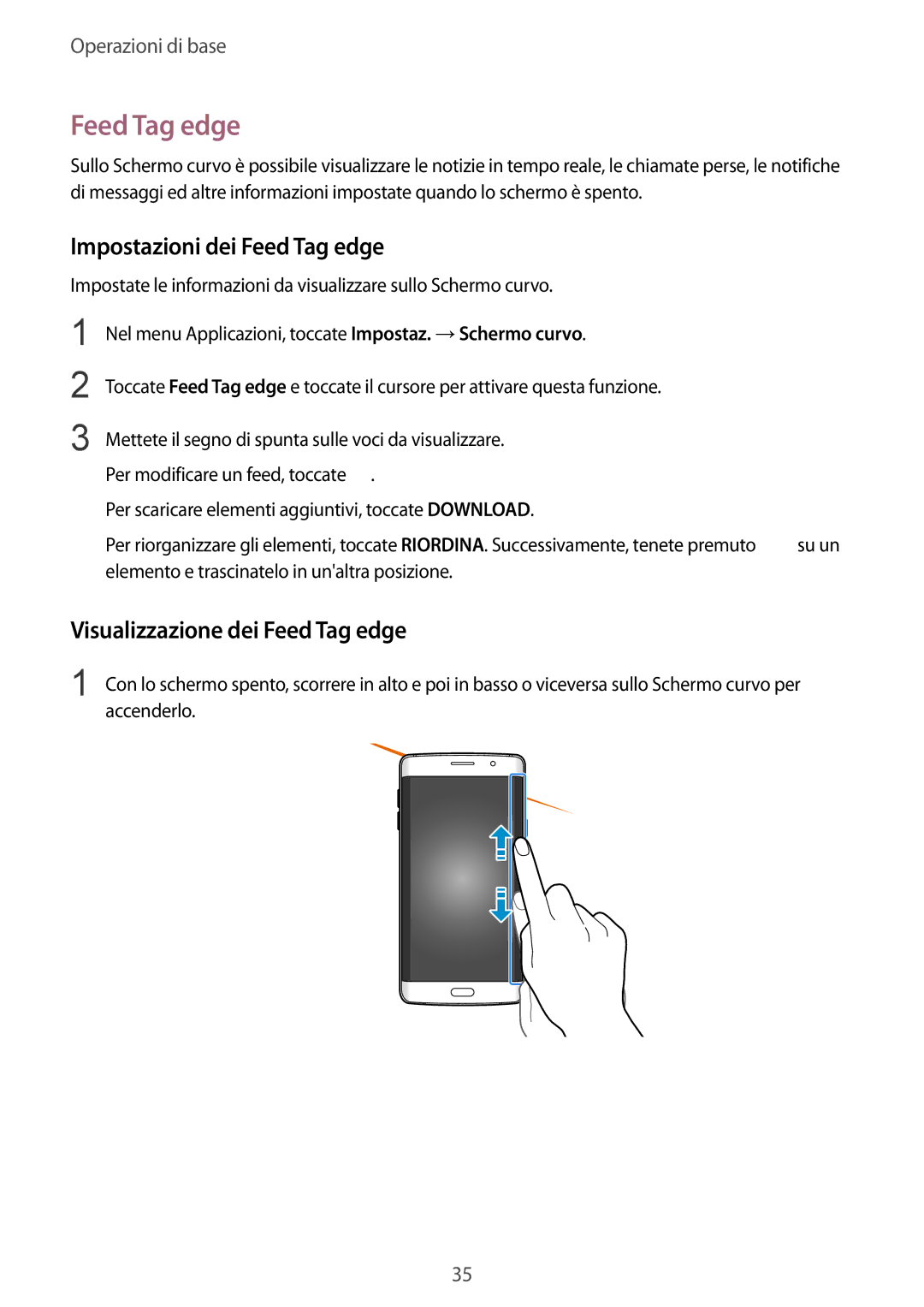 Samsung SM-G928FZSAITV, SM-G928FZDAITV manual Impostazioni dei Feed Tag edge, Visualizzazione dei Feed Tag edge 