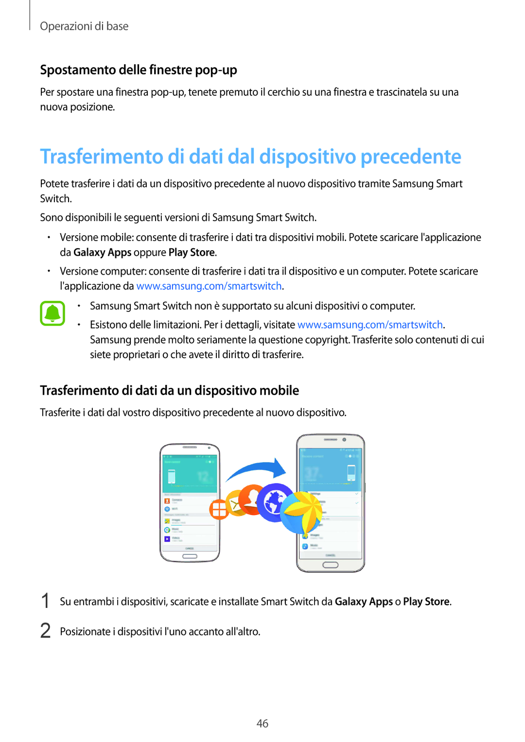 Samsung SM-G928FZKAITV, SM-G928FZDAITV Spostamento delle finestre pop-up, Trasferimento di dati da un dispositivo mobile 