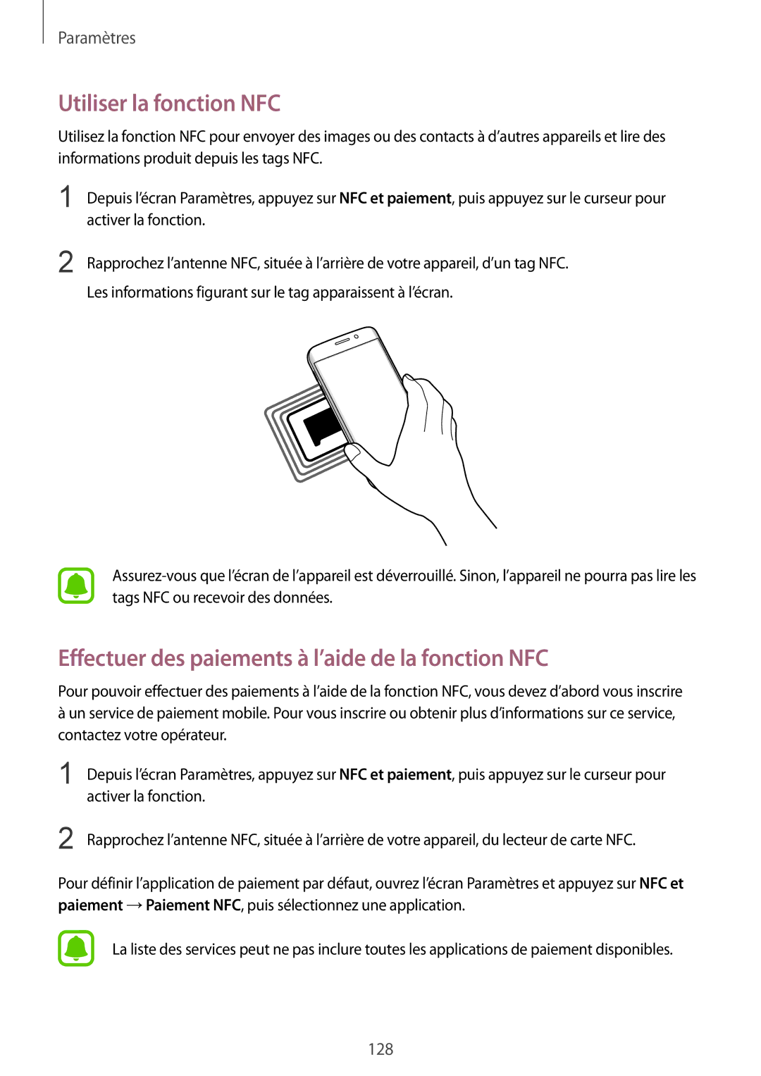 Samsung SM-G928FZDAXEF, SM-G928FZKAXEF manual Utiliser la fonction NFC, Effectuer des paiements à l’aide de la fonction NFC 