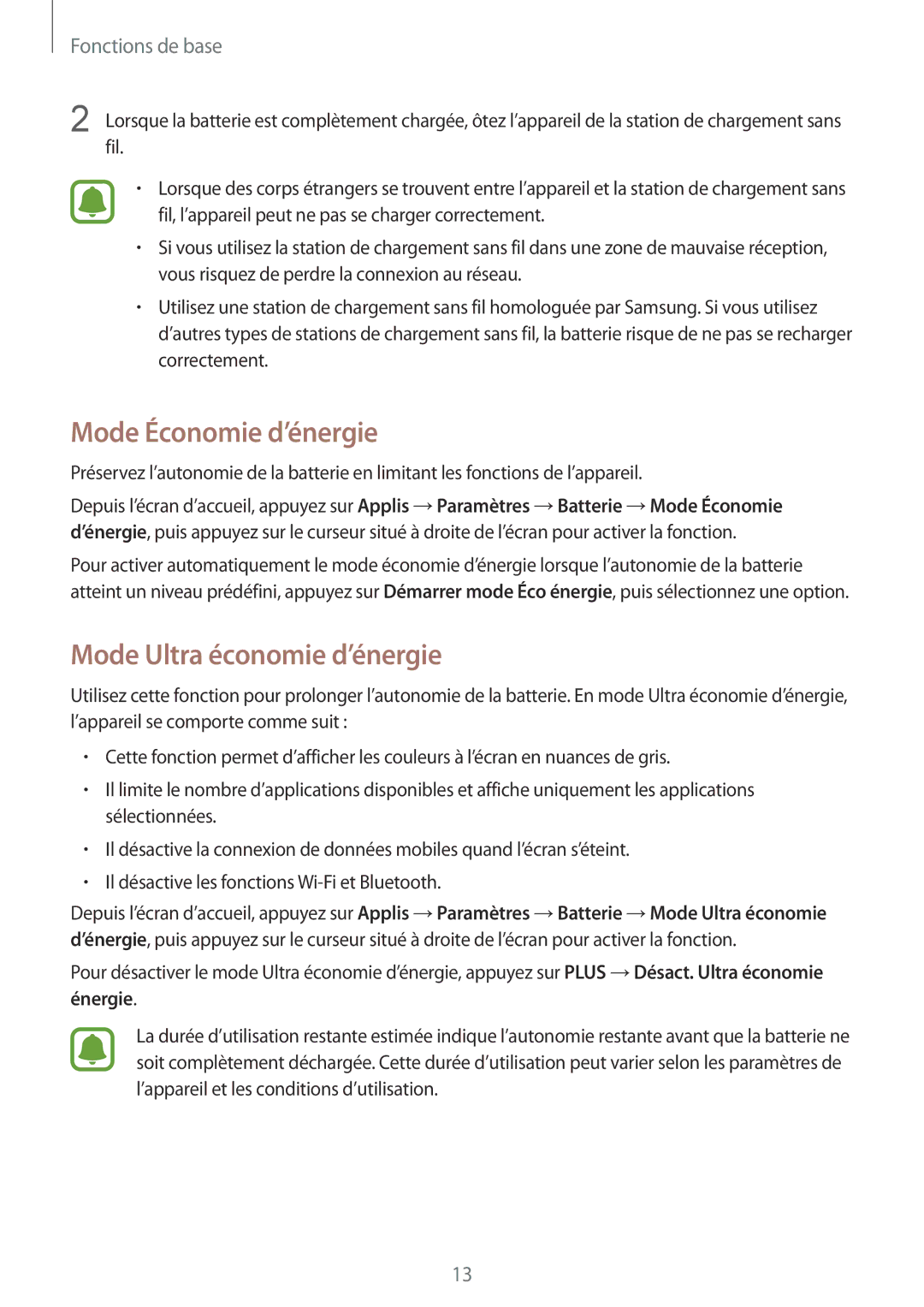 Samsung SM-G928FZKAXEF, SM-G928FZDAXEF manual Mode Économie d’énergie, Mode Ultra économie d’énergie 