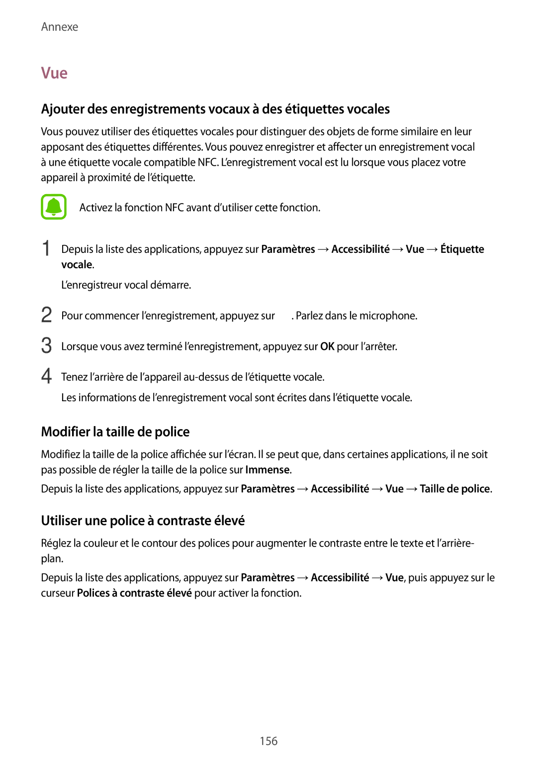 Samsung SM-G928FZDAXEF Vue, Ajouter des enregistrements vocaux à des étiquettes vocales, Modifier la taille de police 