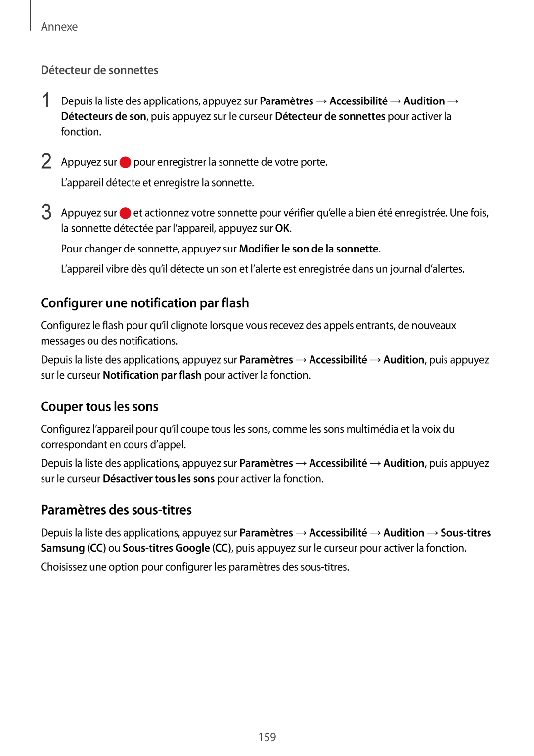 Samsung SM-G928FZKAXEF manual Configurer une notification par flash, Couper tous les sons, Paramètres des sous-titres 