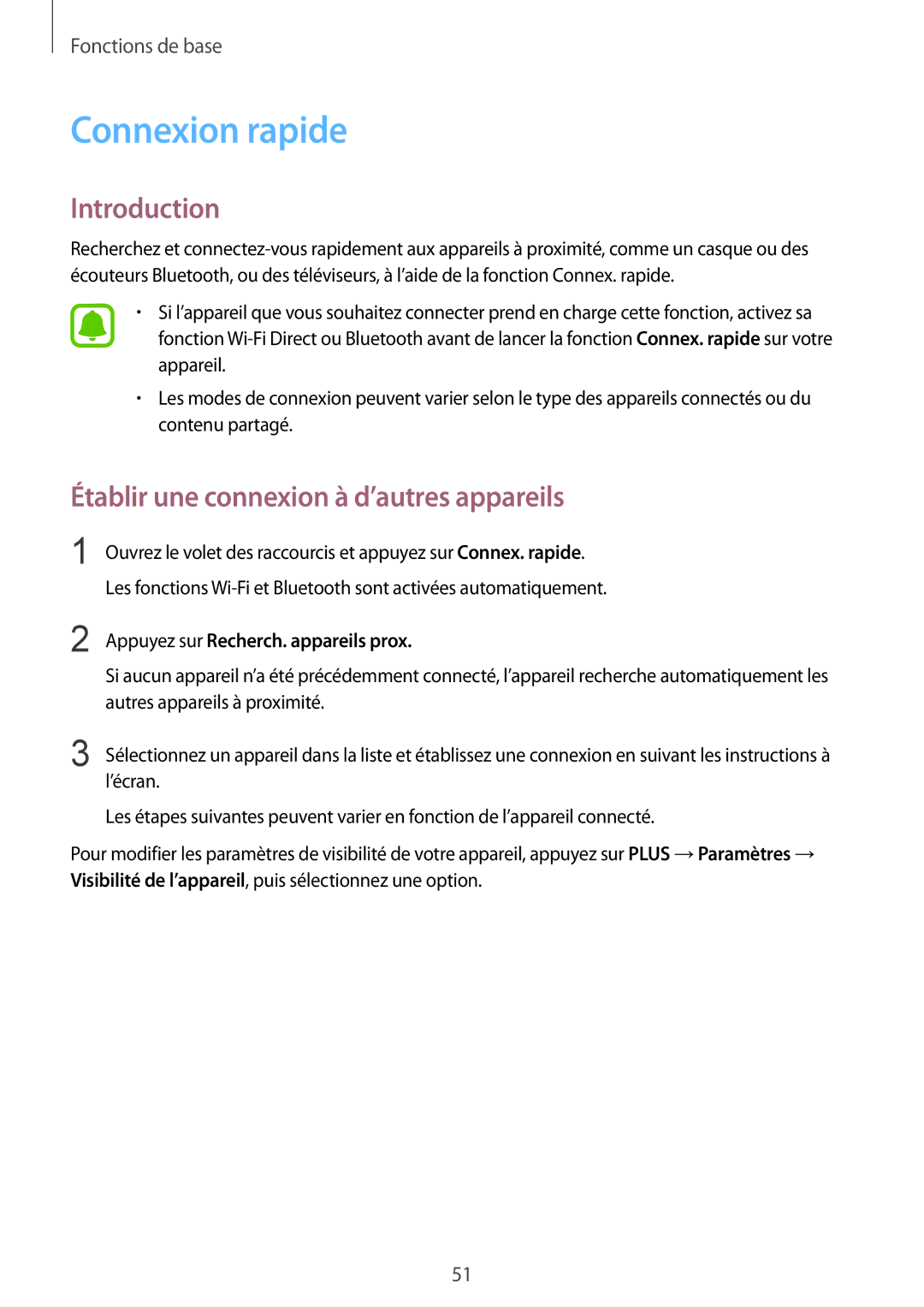 Samsung SM-G928FZKAXEF, SM-G928FZDAXEF manual Connexion rapide, Établir une connexion à d’autres appareils 