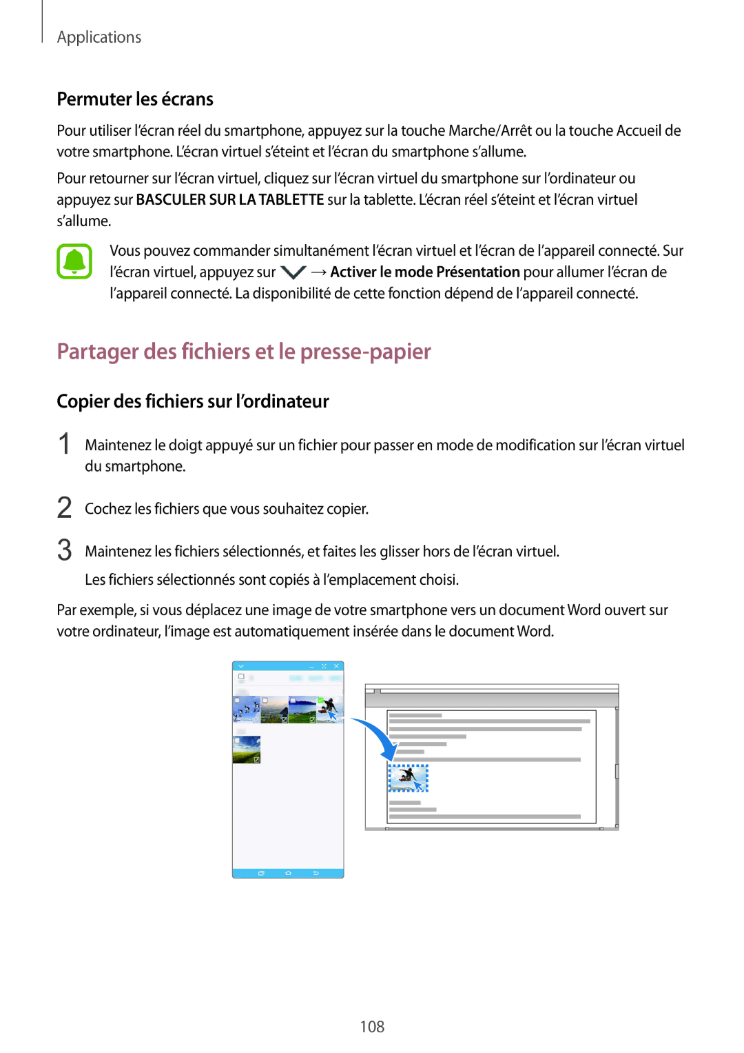 Samsung SM-G928FZDAXEF, SM-G928FZKAXEF manual Partager des fichiers et le presse-papier, Permuter les écrans 