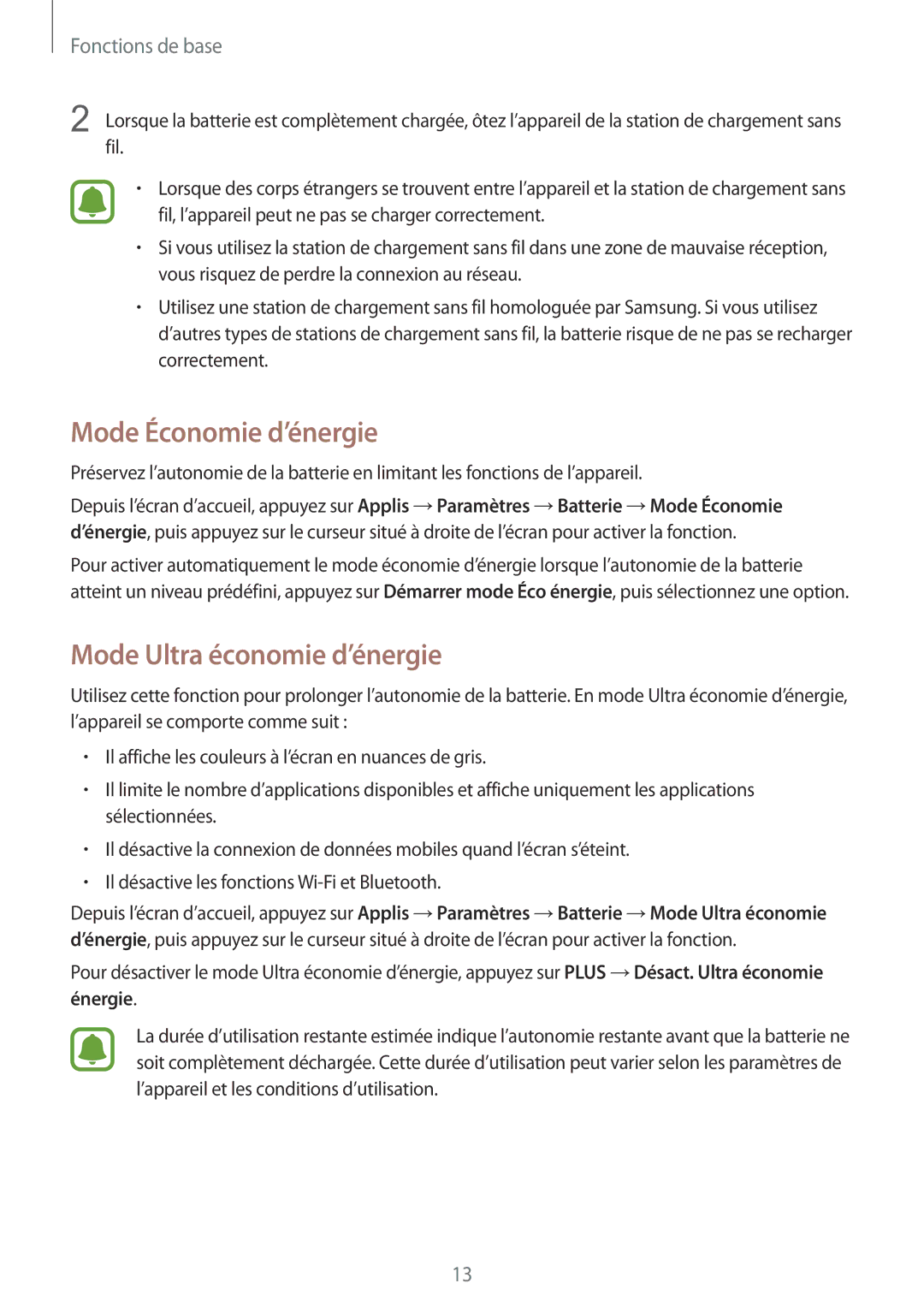 Samsung SM-G928FZKAXEF, SM-G928FZDAXEF manual Mode Économie d’énergie, Mode Ultra économie d’énergie 