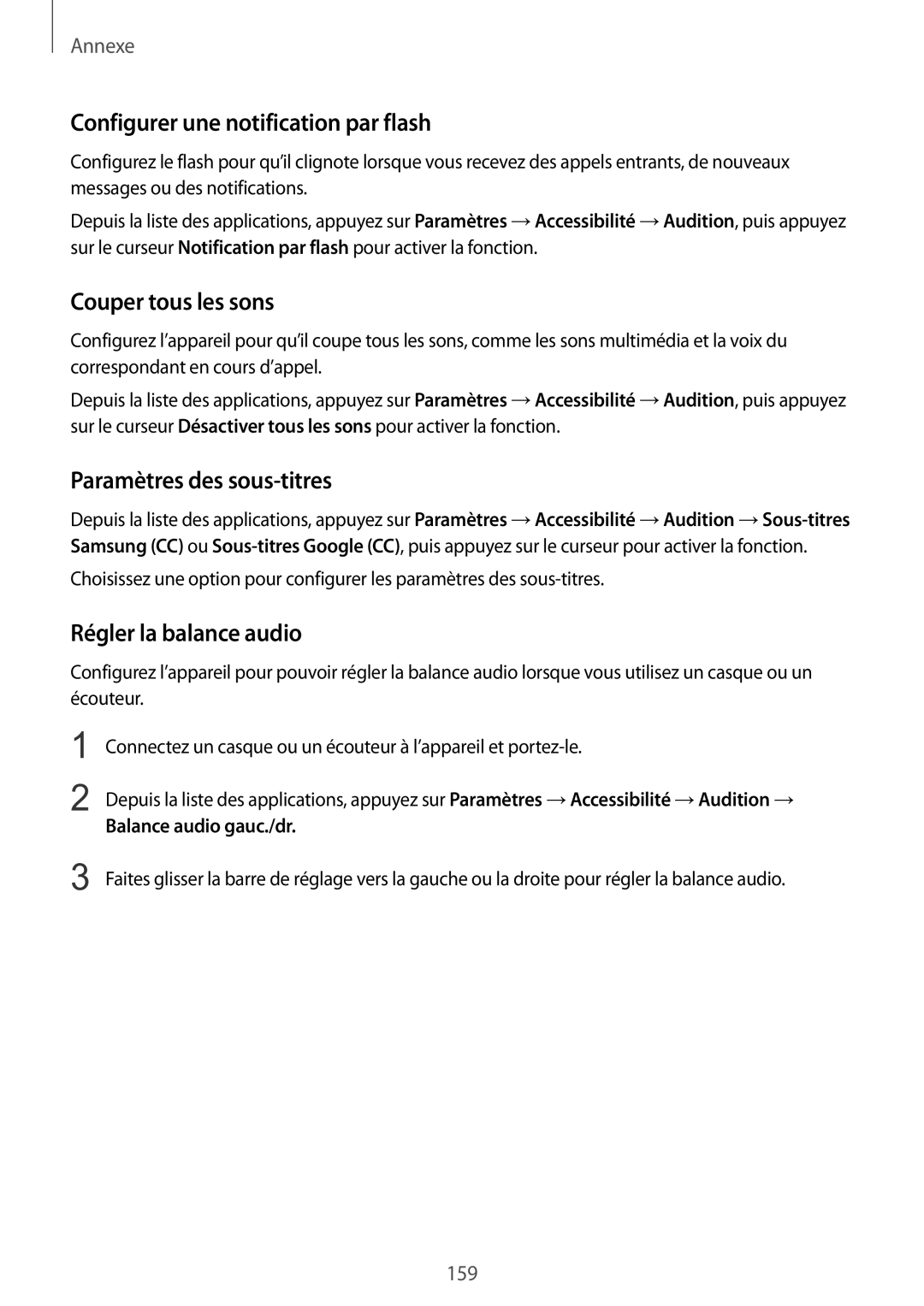 Samsung SM-G928FZKAXEF manual Configurer une notification par flash, Couper tous les sons, Paramètres des sous-titres 