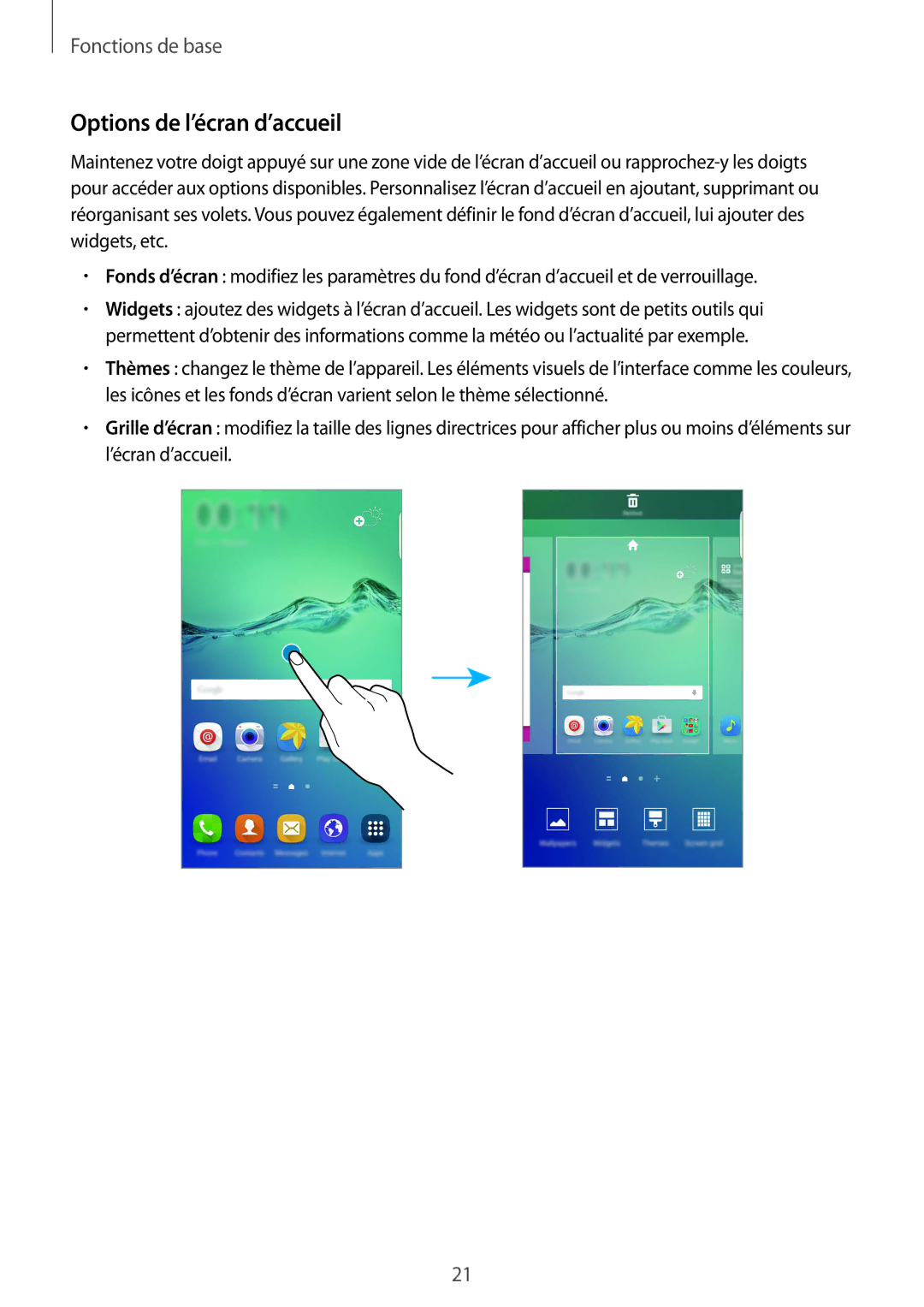 Samsung SM-G928FZKAXEF, SM-G928FZDAXEF manual Options de l’écran d’accueil 