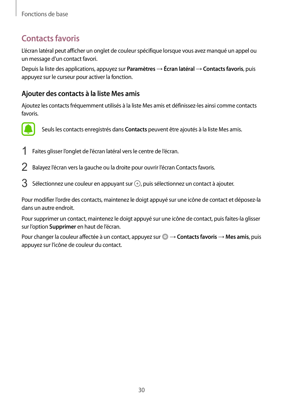 Samsung SM-G928FZDAXEF, SM-G928FZKAXEF manual Contacts favoris, Ajouter des contacts à la liste Mes amis 