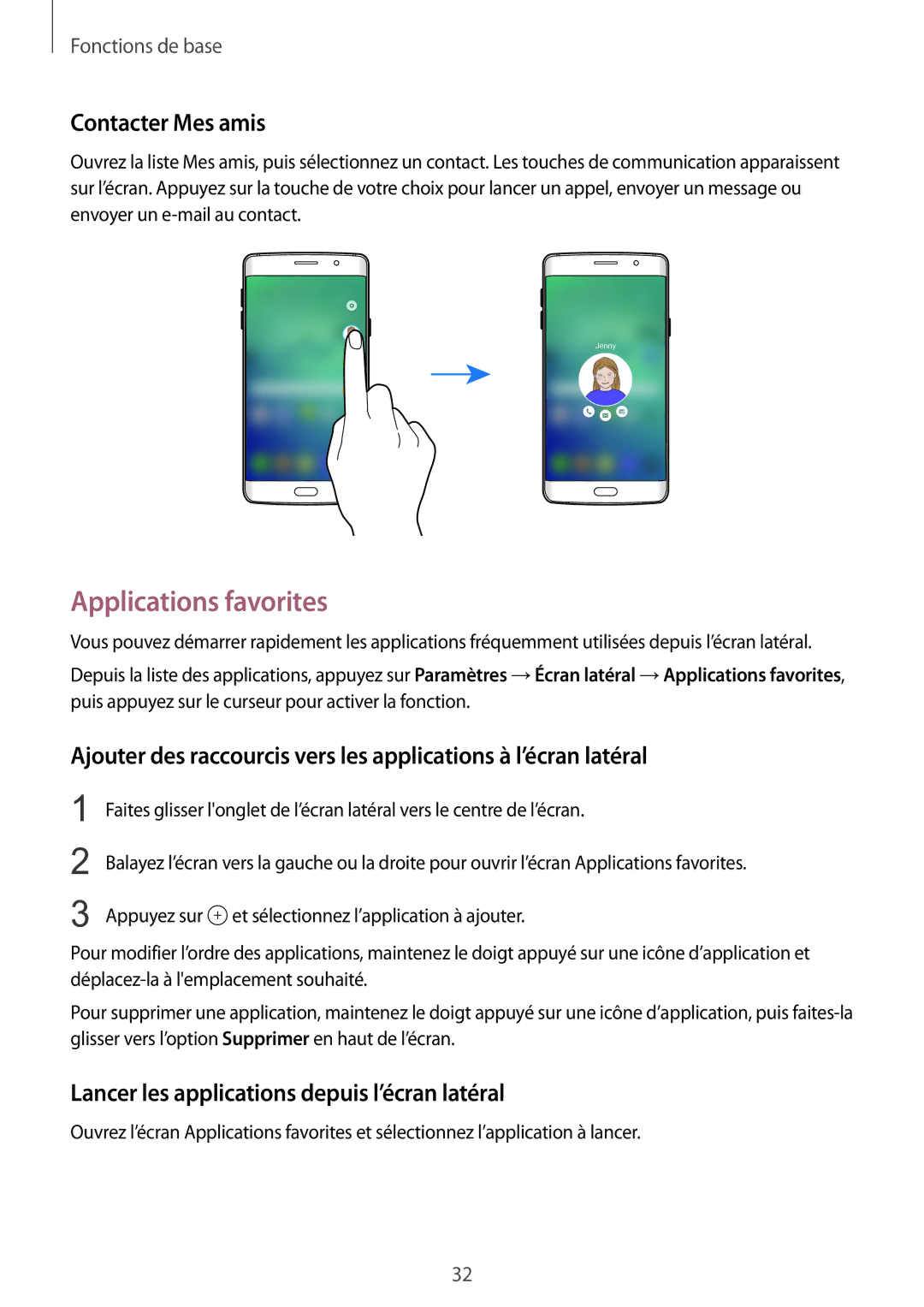 Samsung SM-G928FZDAXEF manual Applications favorites, Contacter Mes amis, Lancer les applications depuis l’écran latéral 