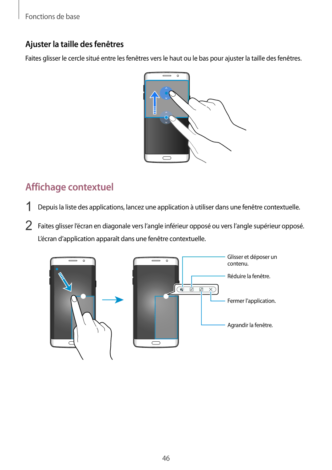 Samsung SM-G928FZDAXEF, SM-G928FZKAXEF manual Affichage contextuel, Ajuster la taille des fenêtres 