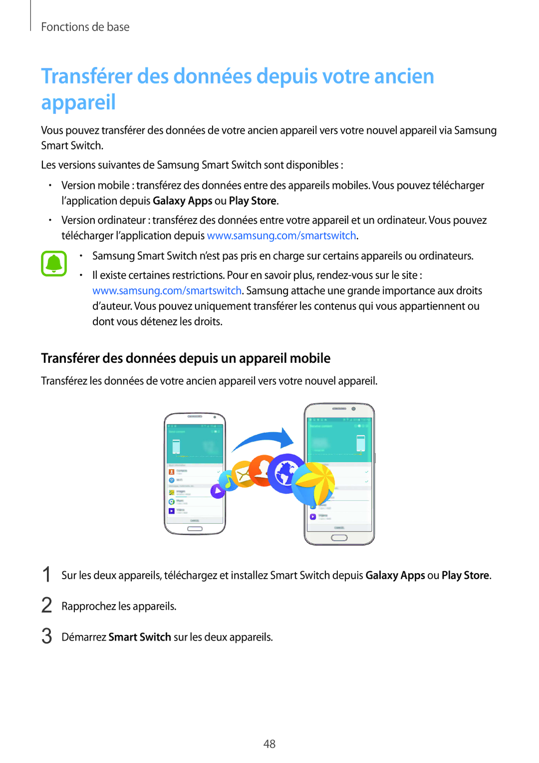 Samsung SM-G928FZDAXEF, SM-G928FZKAXEF manual Transférer des données depuis votre ancien appareil 