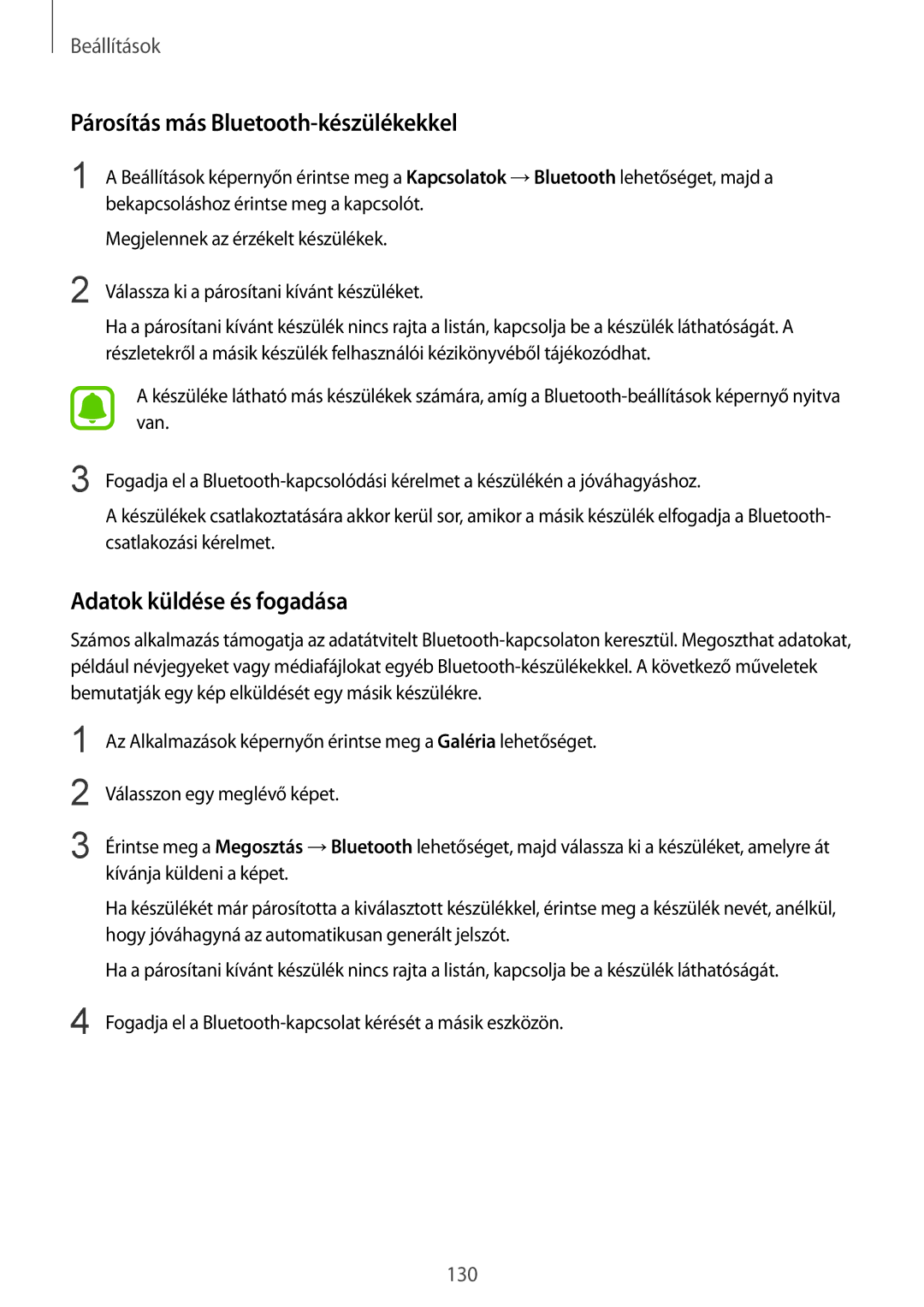 Samsung SM-G928FZKAXEH, SM-G928FZDAXEH, SM-G925FZWAXEH Párosítás más Bluetooth-készülékekkel, Adatok küldése és fogadása 