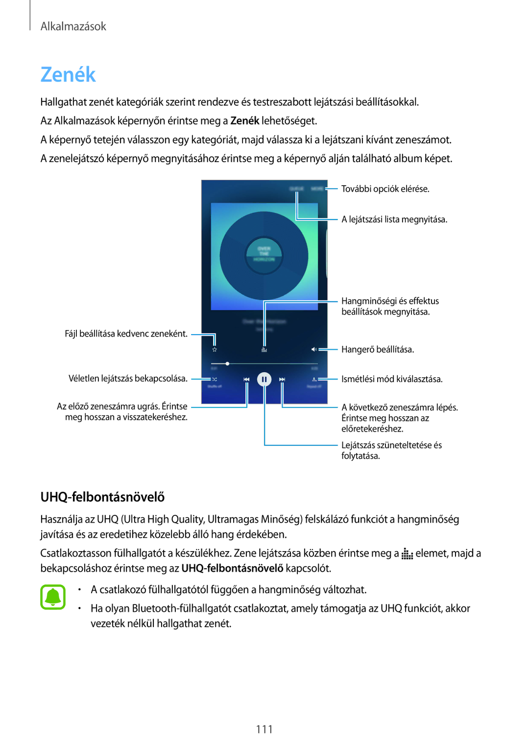 Samsung SM-G928FZKAXEH, SM-G928FZDAXEH manual Zenék, UHQ-felbontásnövelő 