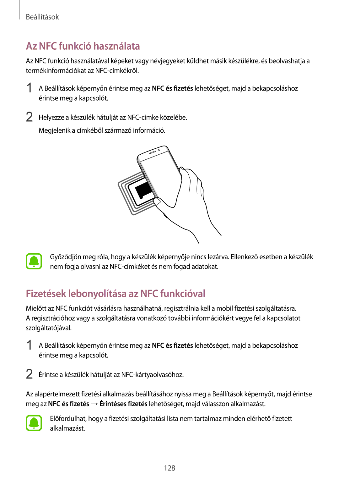 Samsung SM-G928FZDAXEH, SM-G928FZKAXEH manual Az NFC funkció használata, Fizetések lebonyolítása az NFC funkcióval 