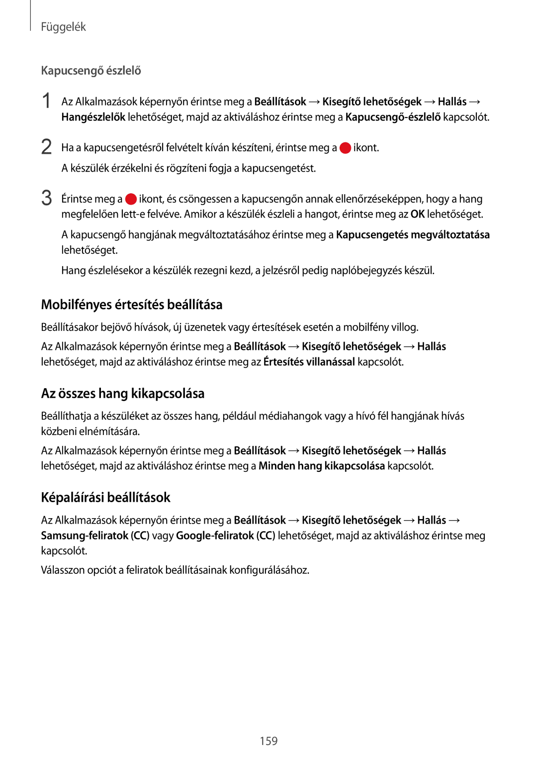 Samsung SM-G928FZKAXEH manual Mobilfényes értesítés beállítása, Az összes hang kikapcsolása, Képaláírási beállítások 