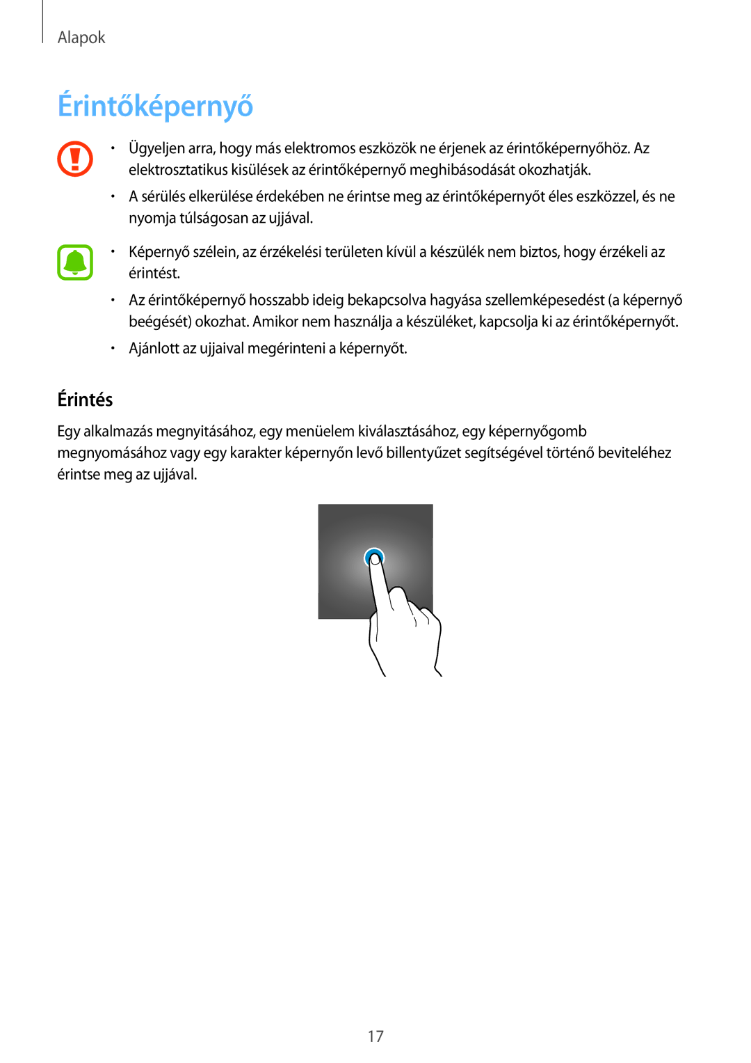 Samsung SM-G928FZKAXEH, SM-G928FZDAXEH manual Érintőképernyő, Érintés 