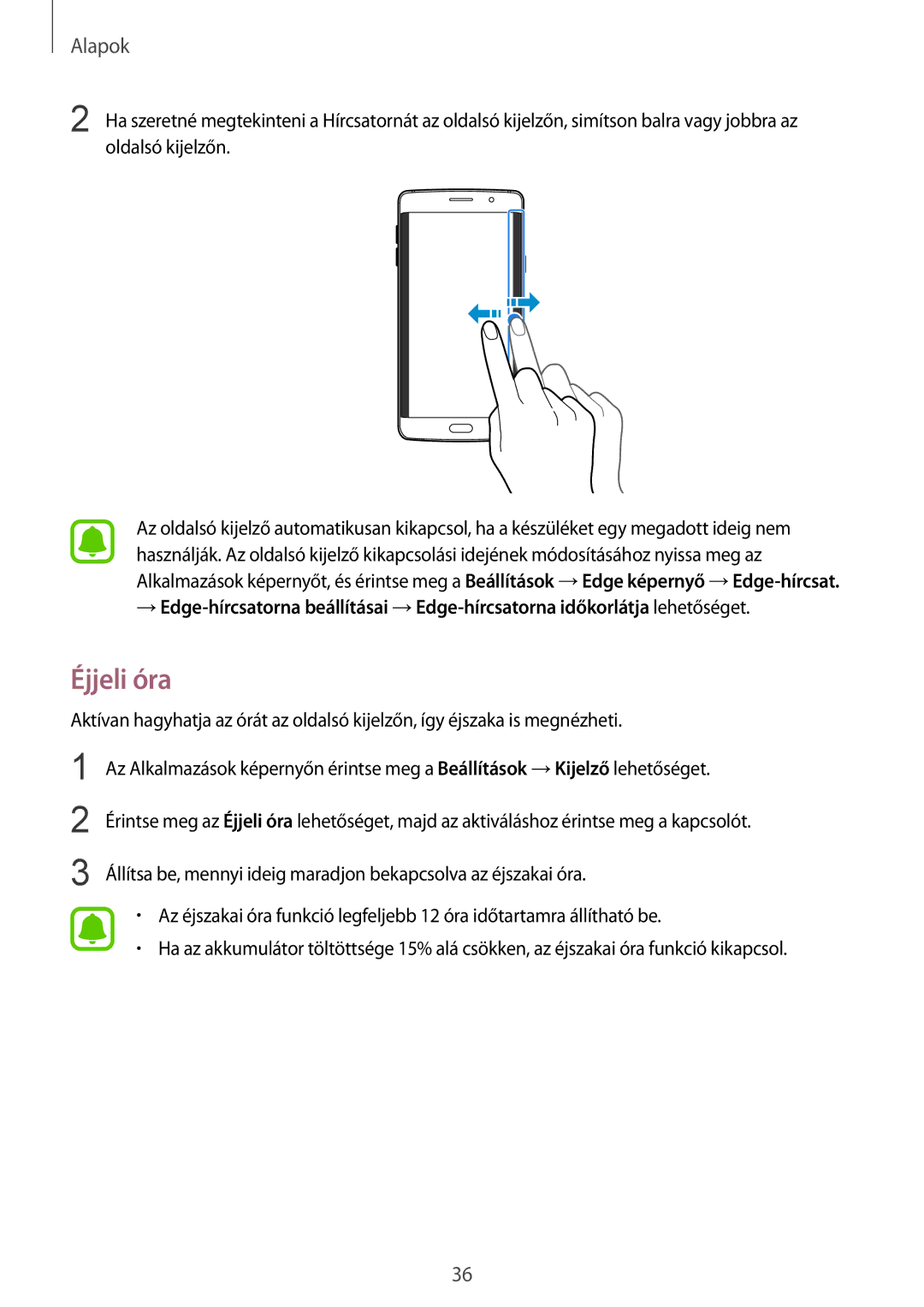 Samsung SM-G928FZDAXEH, SM-G928FZKAXEH manual Éjjeli óra 