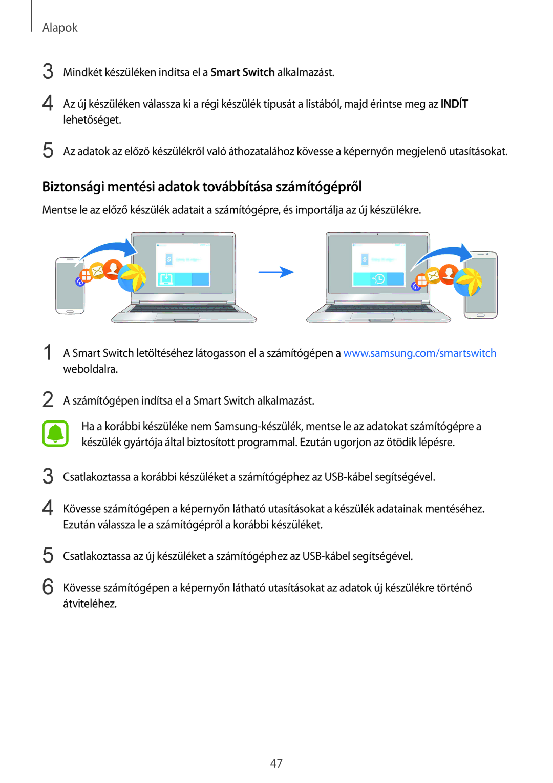 Samsung SM-G928FZKAXEH, SM-G928FZDAXEH manual Biztonsági mentési adatok továbbítása számítógépről 