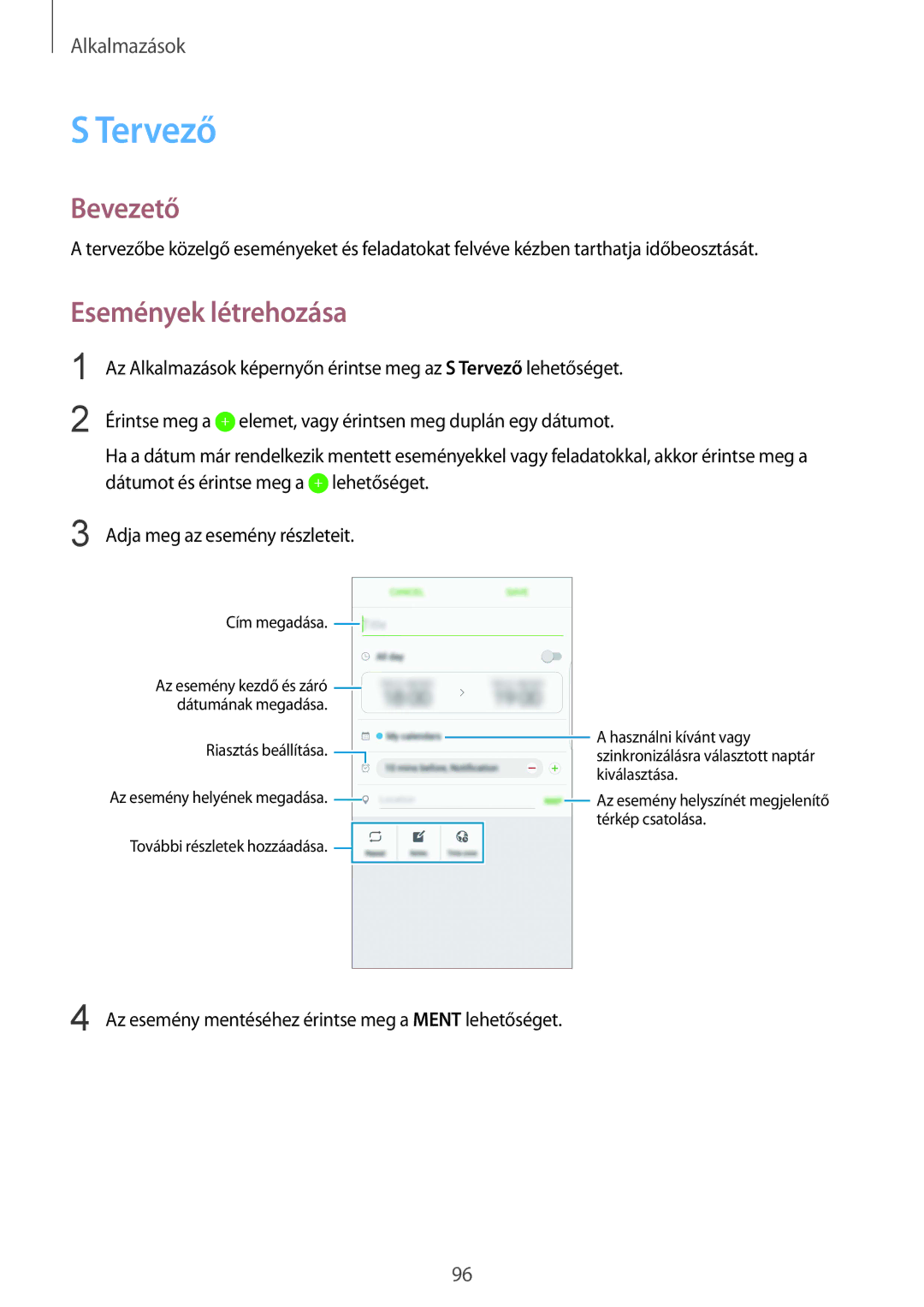 Samsung SM-G928FZDAXEH, SM-G928FZKAXEH manual Tervező, Események létrehozása 