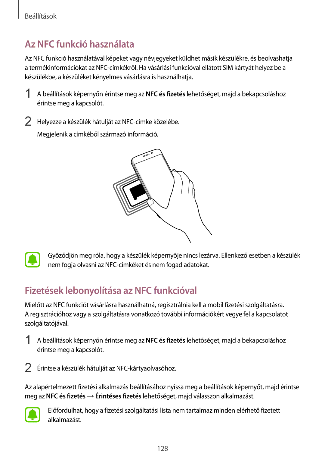 Samsung SM-G928FZDAXEH, SM-G928FZKAXEH manual Az NFC funkció használata, Fizetések lebonyolítása az NFC funkcióval 